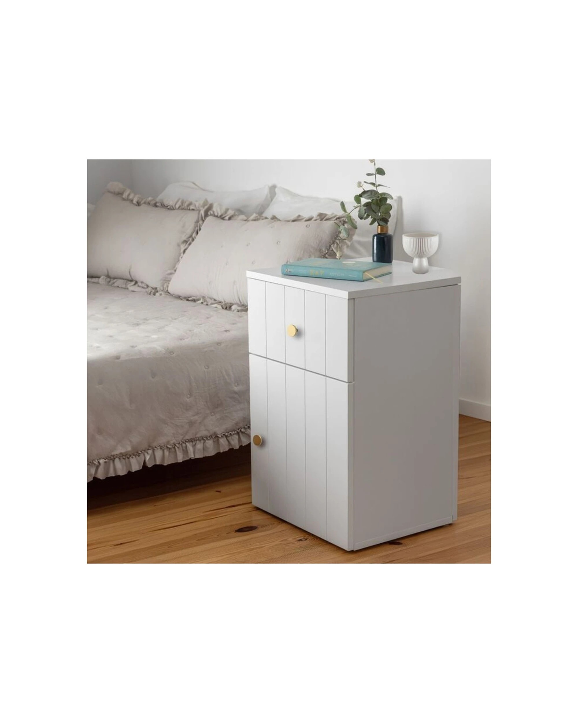 4 European Cabinetry Porto VJ Panel Front Bedside Table Brass Round Handle - White, 4 of 4