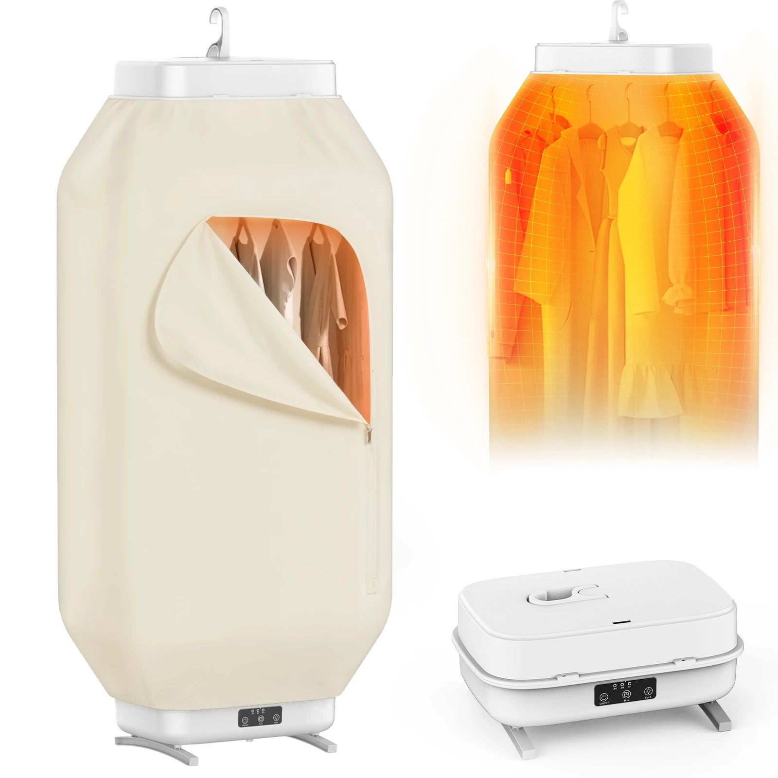 1 Advwin Portable Clothes Dryer with Timer Foldable for Home Hotel RV Travel - White, 1 of 6