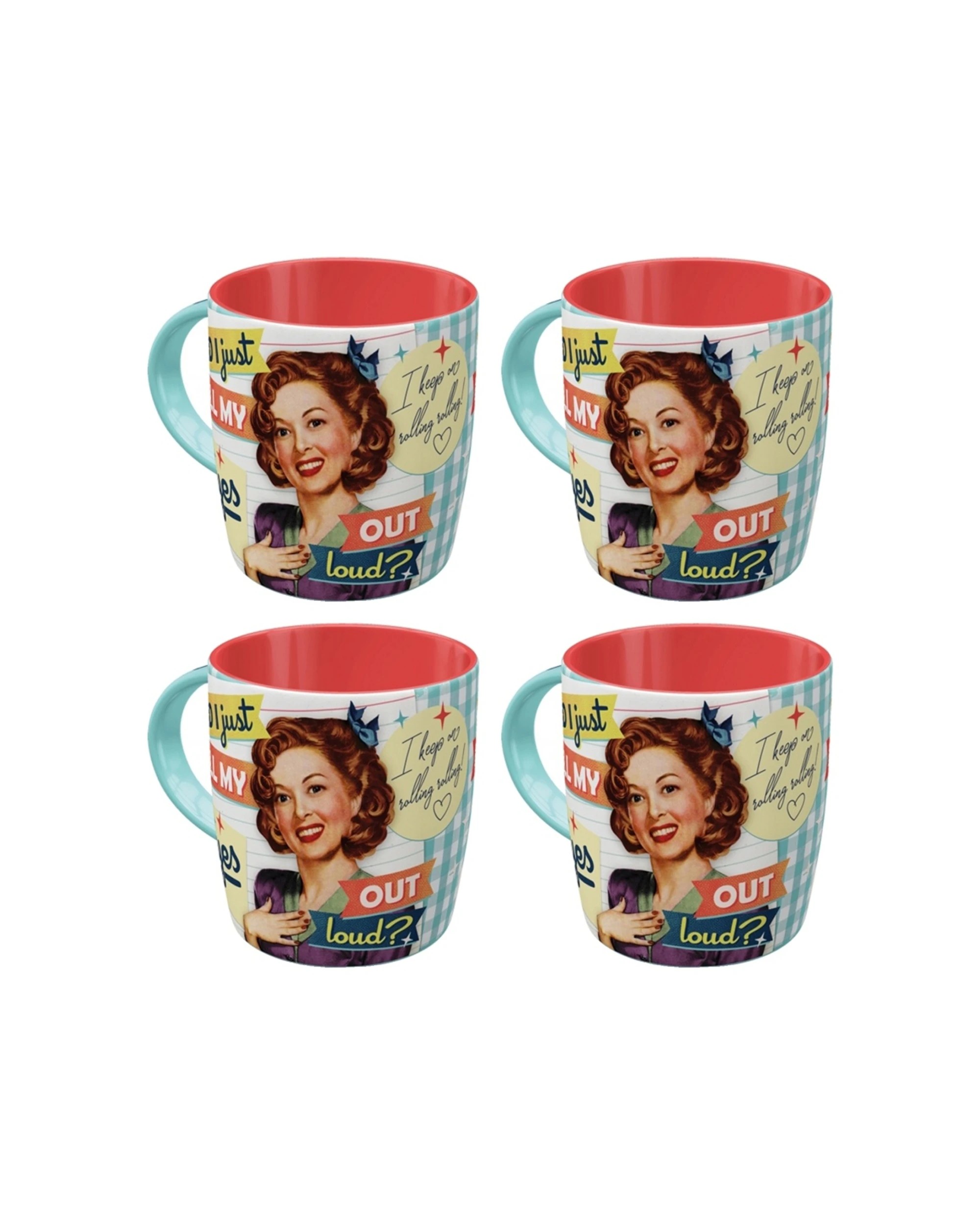 1 Nostalgic-Art 4PK Ceramic Mug 330ml Retro Design - Did I just roll my eyes out loud?, 1 of 5