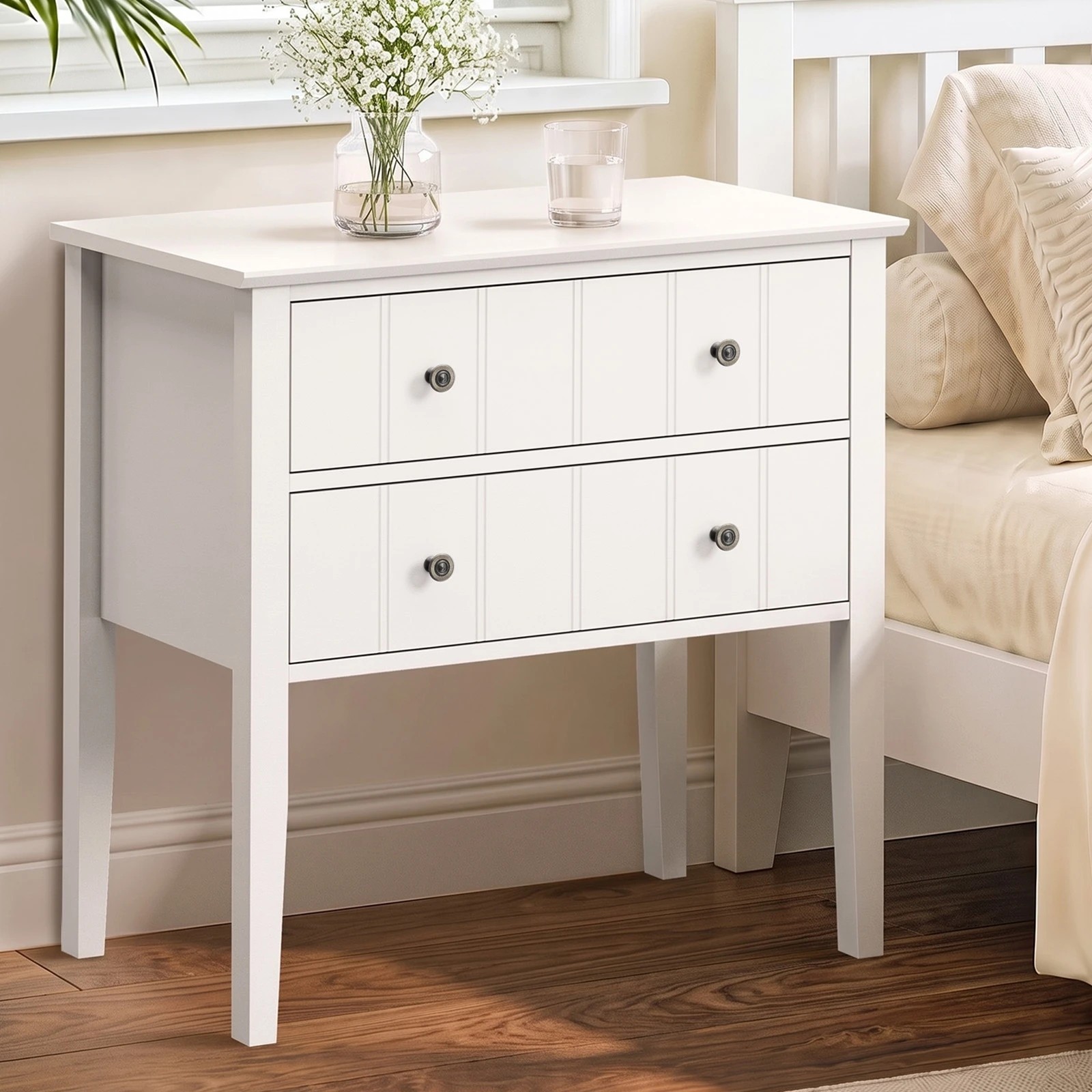 Oikiture Bedside Table 2 Drawer Farmhouse - White - Kmart