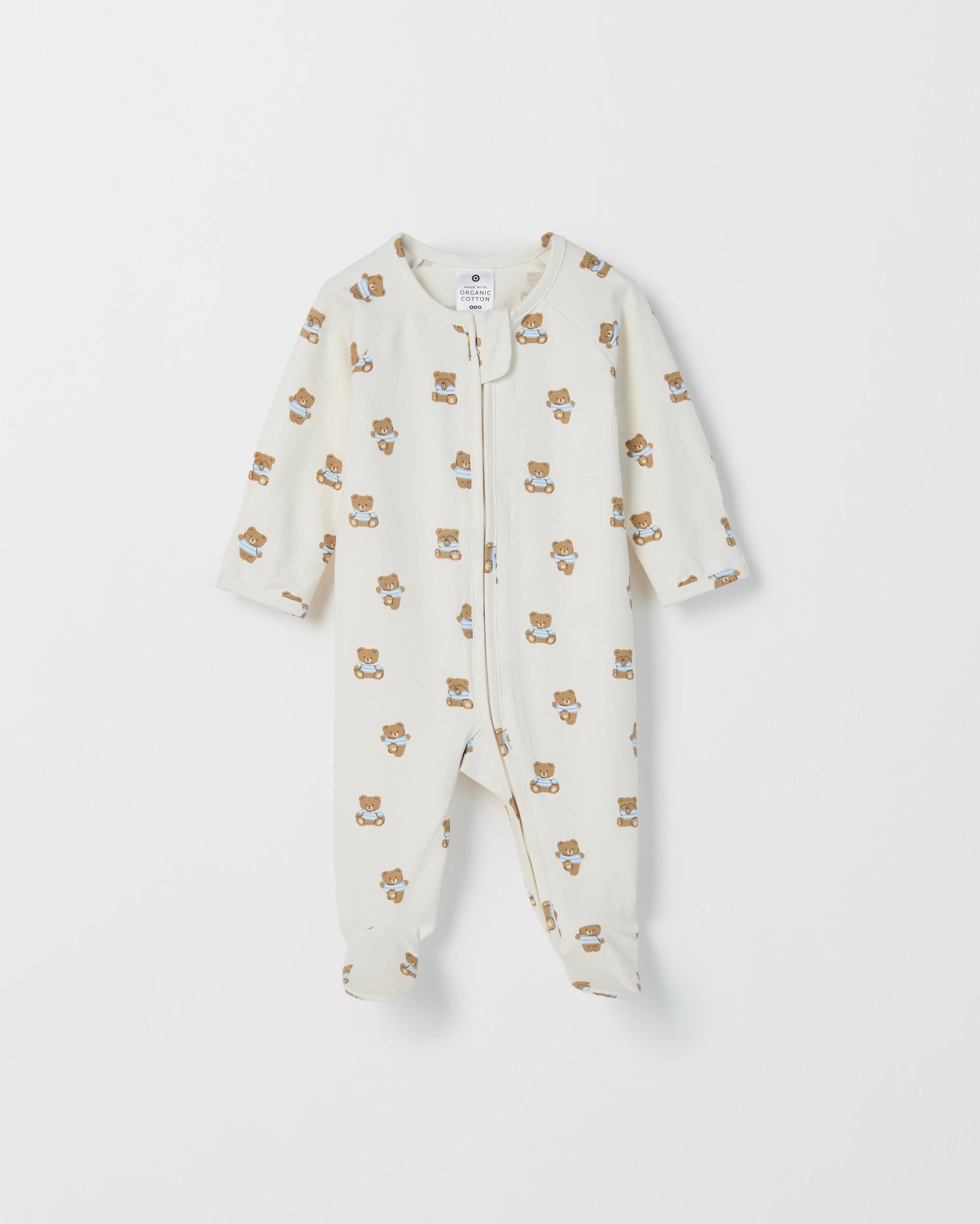 1 Target Baby Baby Organic Cotton Zip Coverall TEDDIES CREAM, 1 of 2