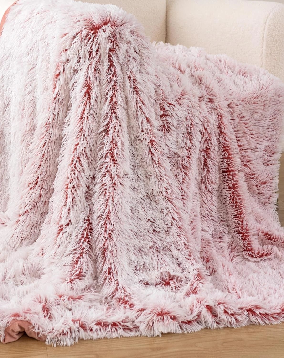 3 Gioia Casa Double-Sided Faux Fur Shaggy Throw Blanket Soft Warm Plush - Rose, 3 of 4