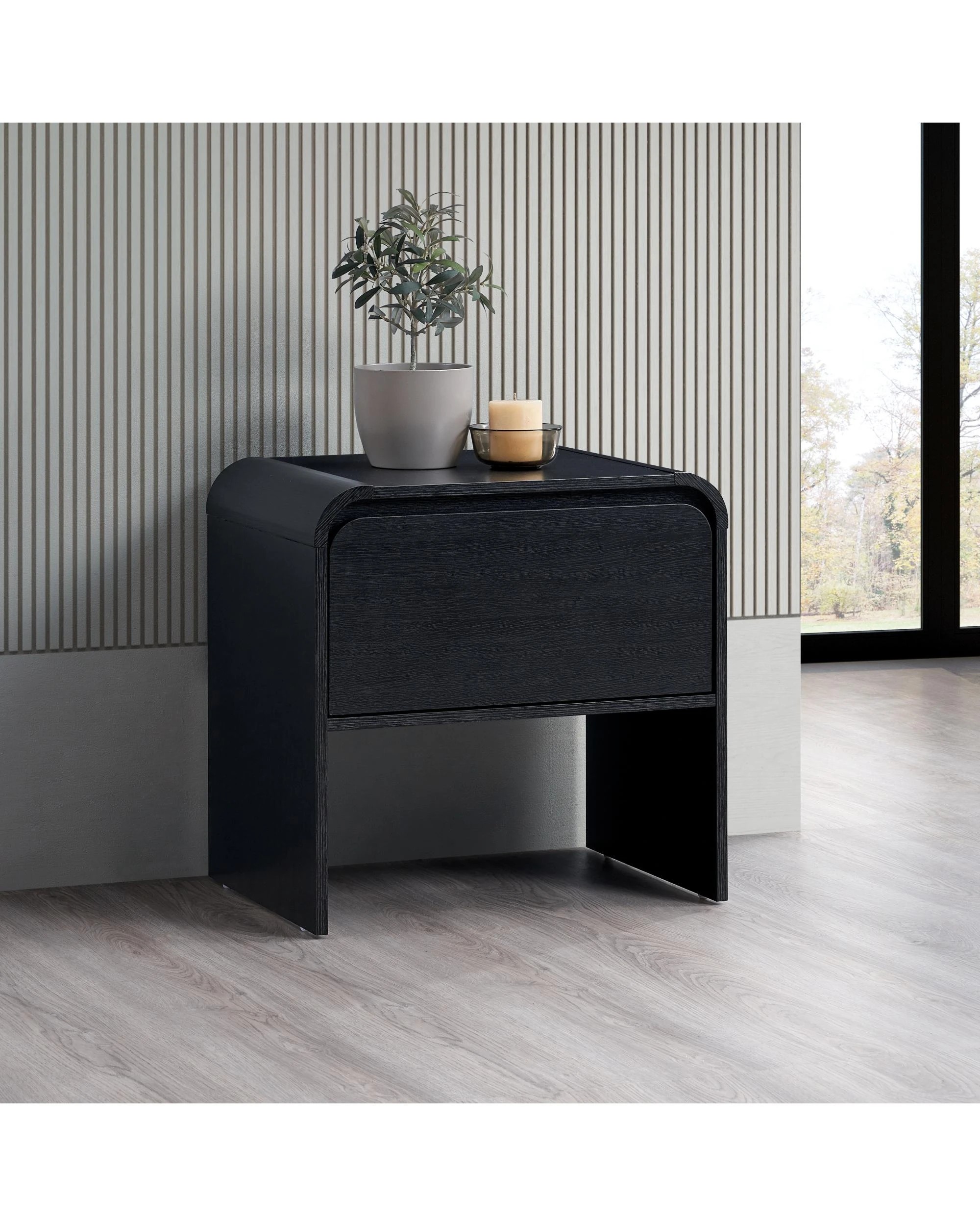 2 Kodu Bedside Unit Nightstand Side Table 1 Drawer - Black, 2 of 7