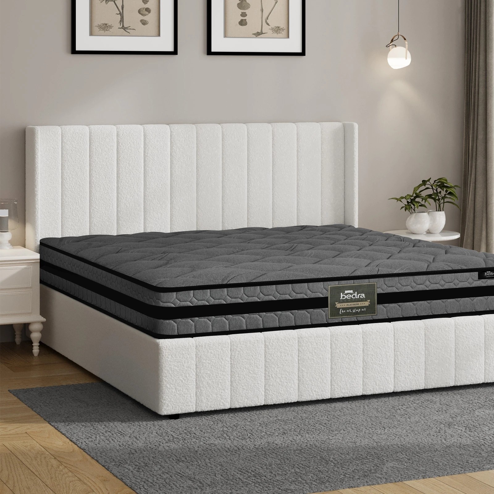 4 Oikiture Bed Frame Double Size Gas Lift Storage Boucle Beds W/ Mattress Set BILY - White, 4 of 8