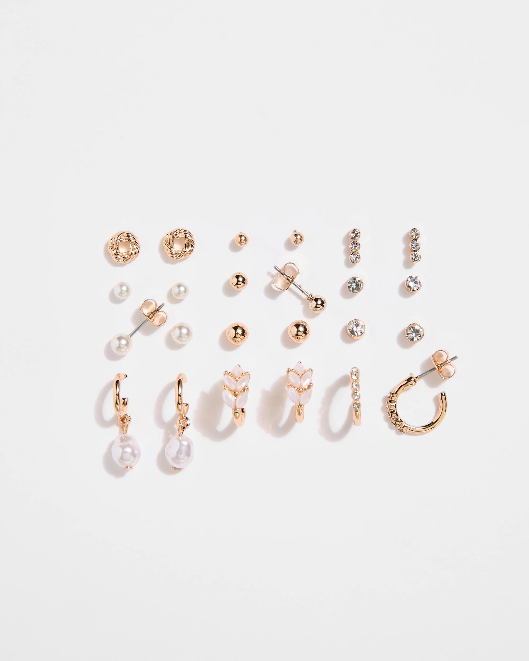 2 Target Woman 12 Pack Faux Pearl Stud Earrings GOLD, 2 of 2