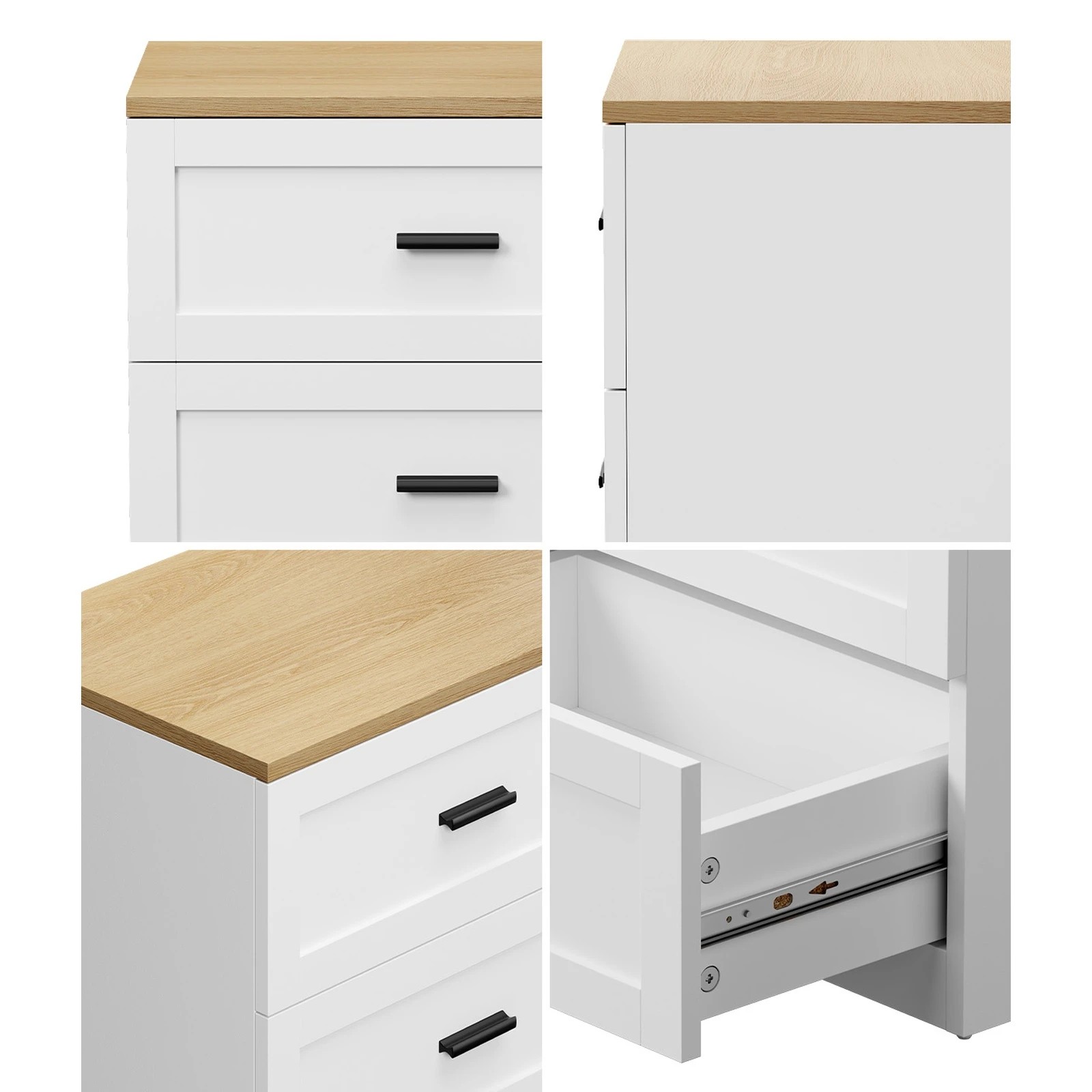 5 Oikiture 2pc Bedside Table 3 Drawers Nightstand Cabinet End Table - White, 5 of 8