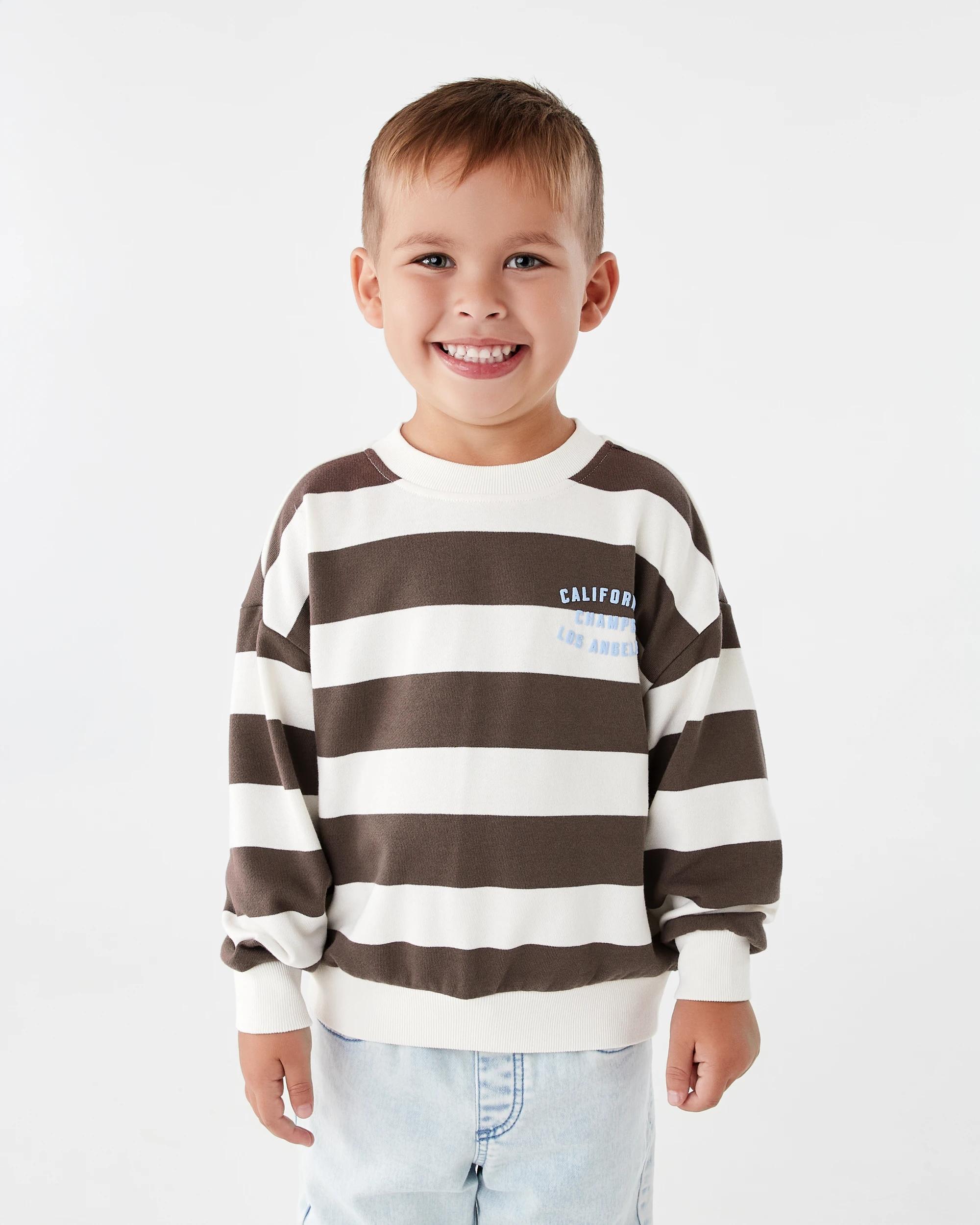 1 Oversized Stripe Crew Neck Sweatshirt Brn Sports, 1 of 7