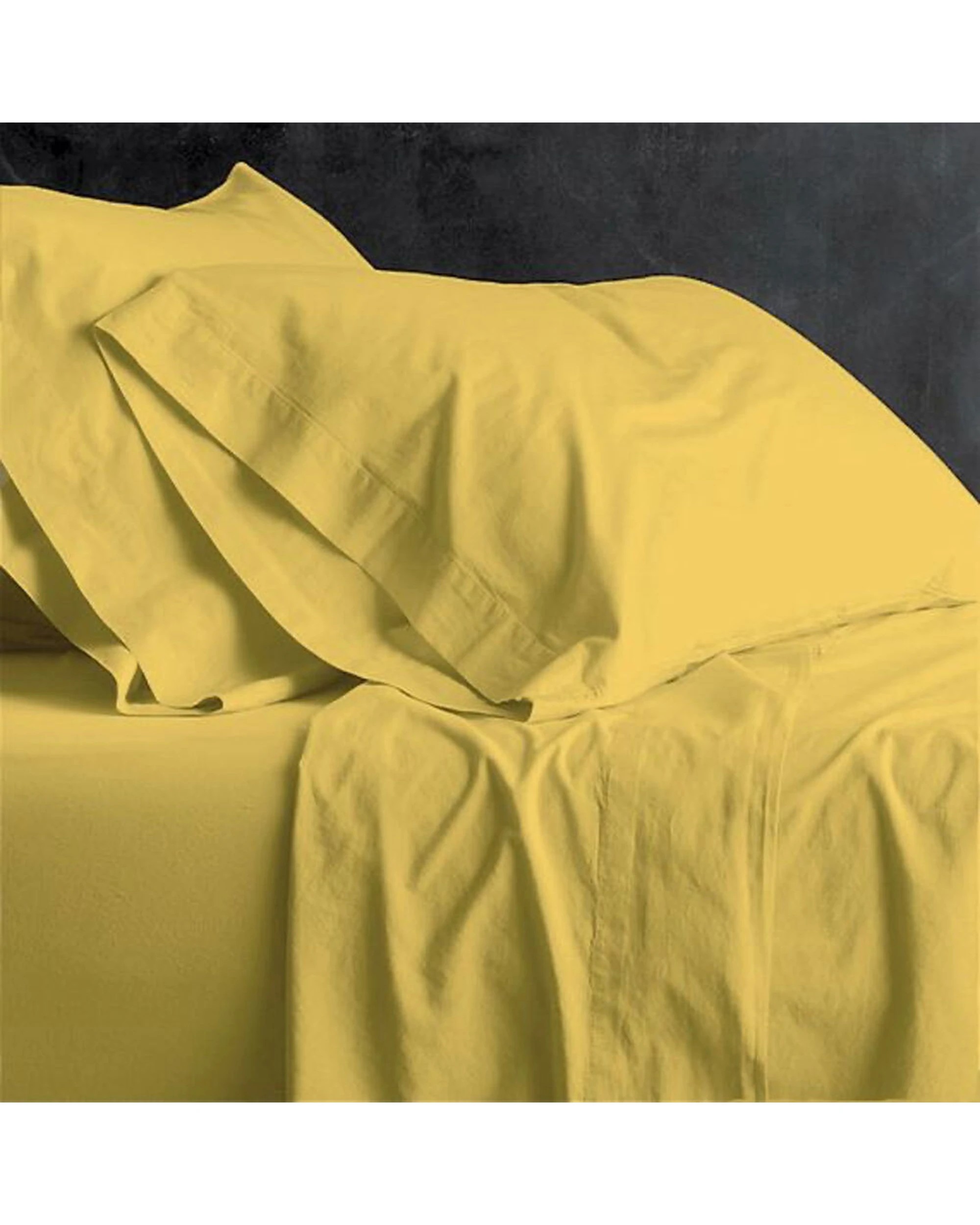 1 Park Avenue European Vintage Washed Cotton Percale Sheet Set - Queen, Misted Yellow - Yellow, 1 of 2