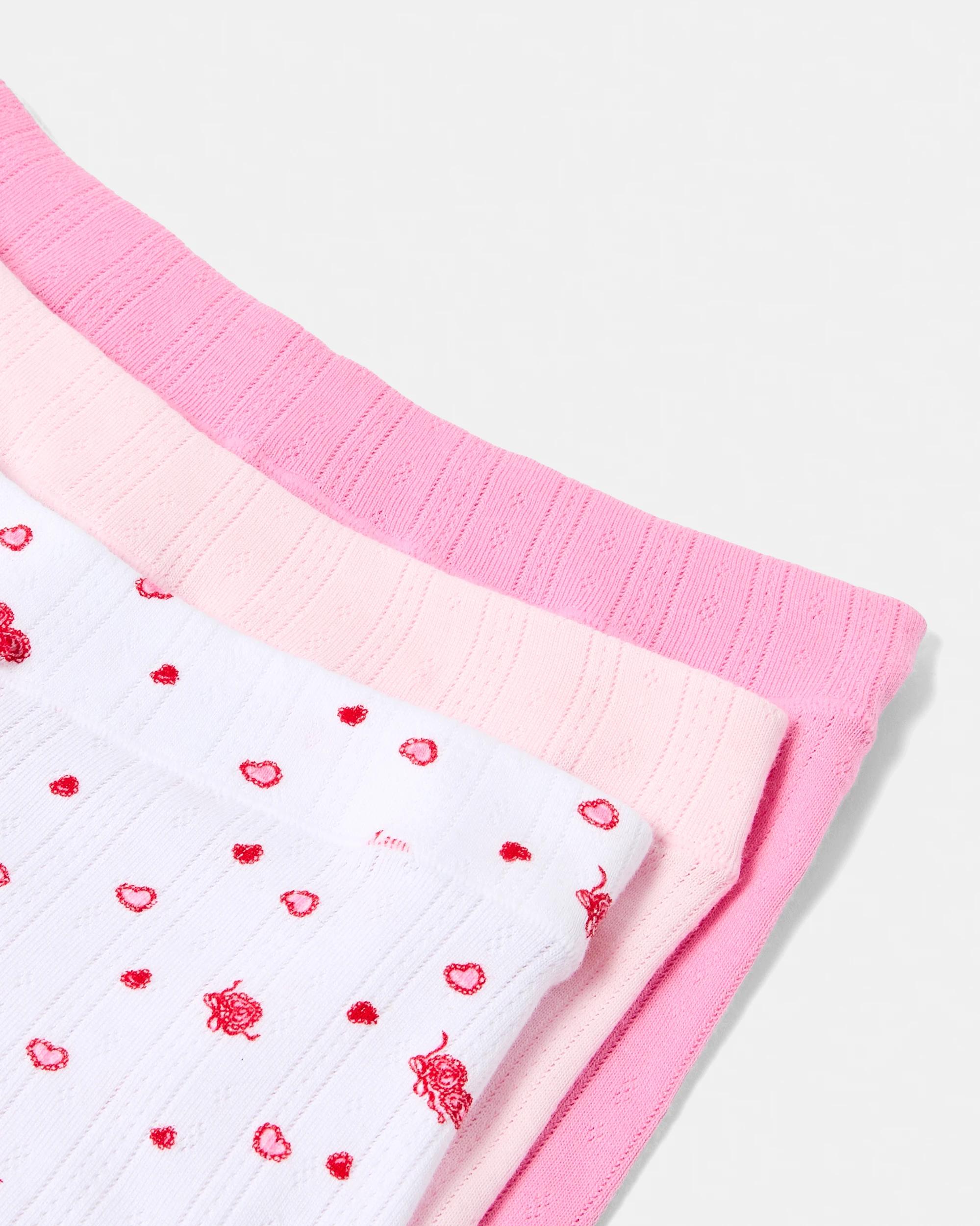 2 3 Pack Pointelle Boyleg Shorties Heart Lock, 2 of 10