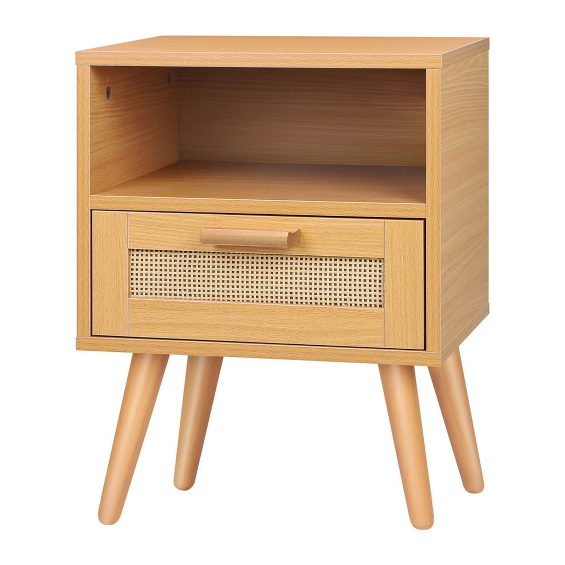 1 Alfordson Bedside Table Nightstand Side Storage Cabinet Scandinavian Rattan - Wood, 1 of 10