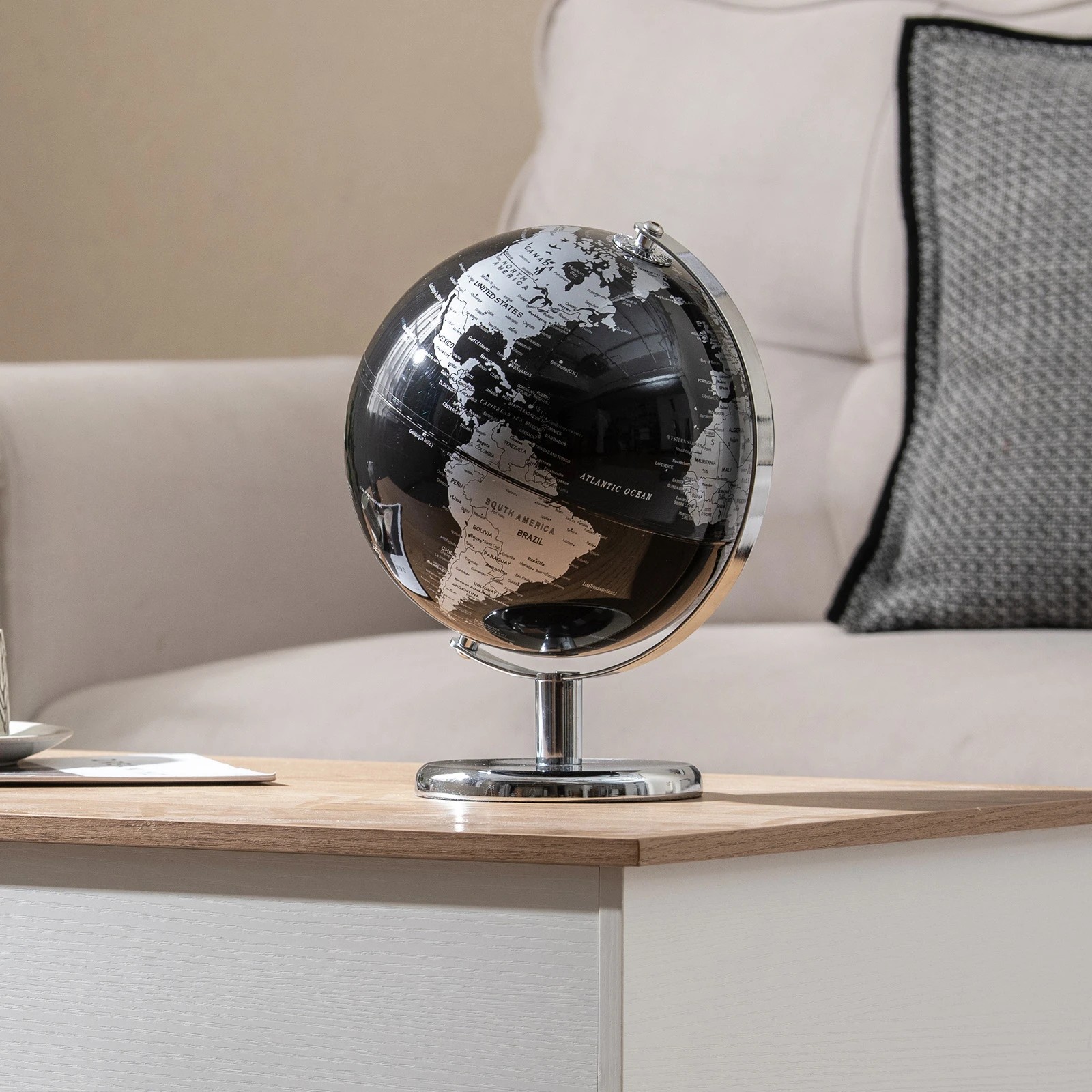 3 Costway 20cm Metallic Black World Globe Rotating Earth Globe - Silver, 3 of 3
