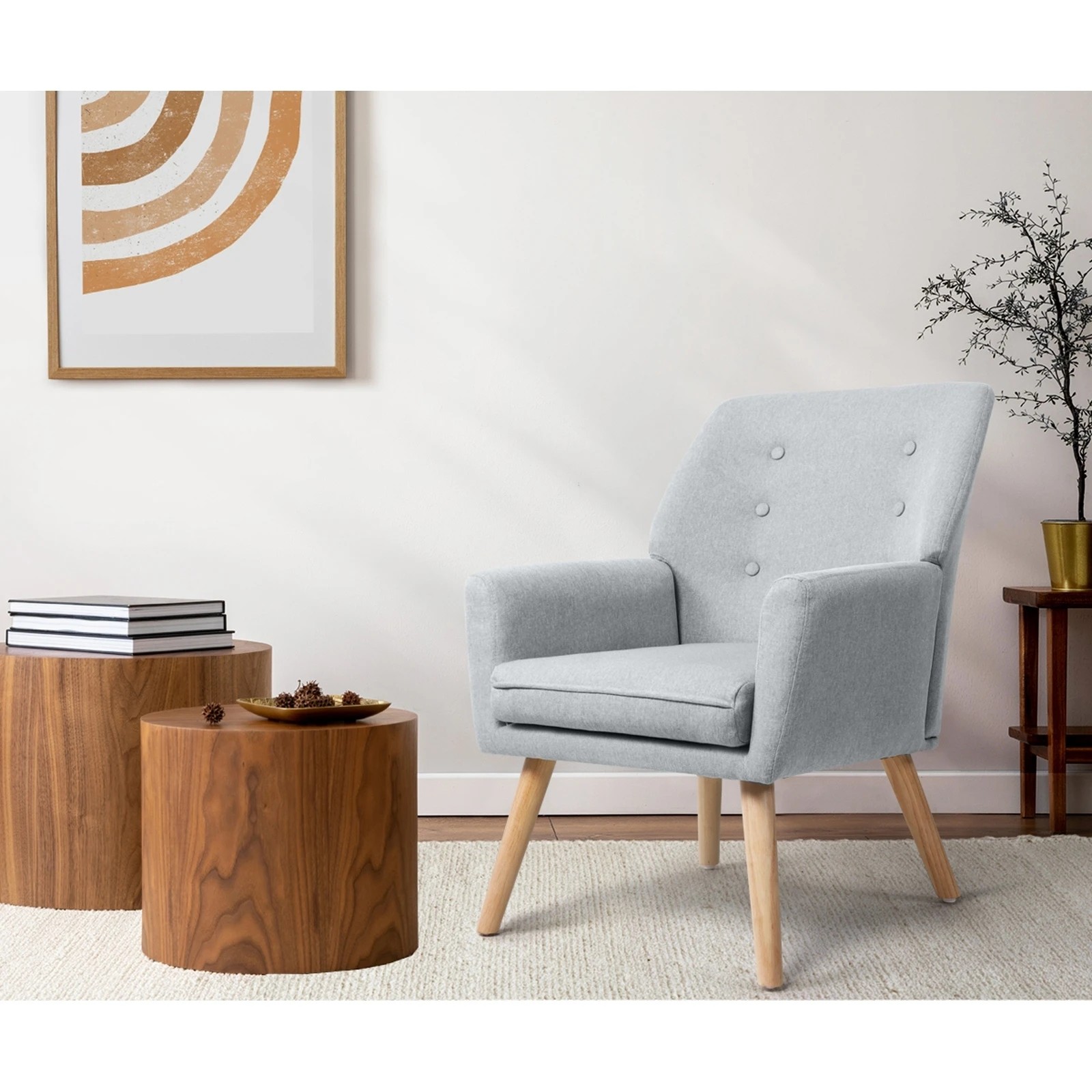 3 Oikiture Armchair Lounge Chair Linen Accent Armchairs Tub Chairs Sofa
 - Grey, 3 of 10