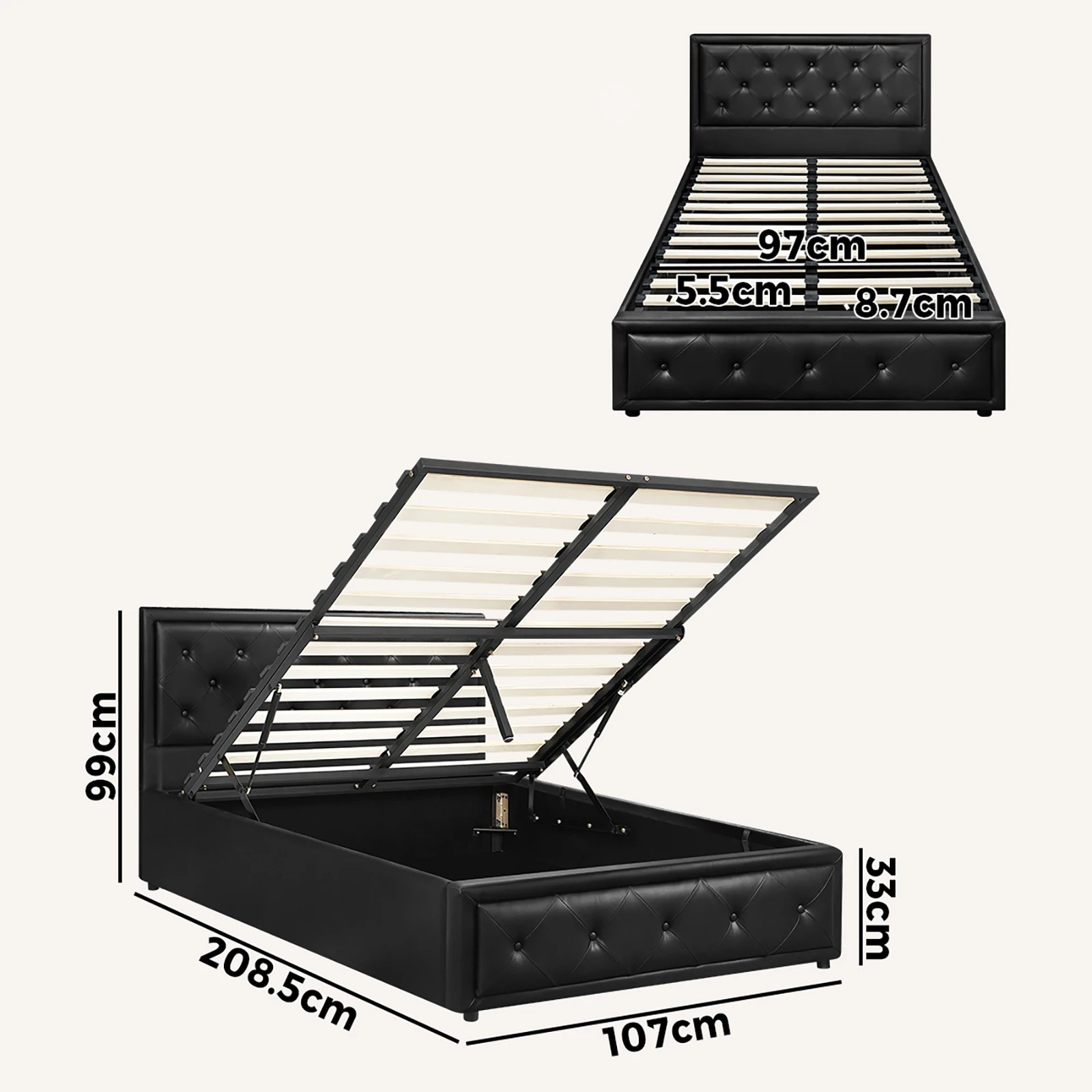 10 Oikiture King Single Bed Frame Gas Lift Base With Storage Enzo
 - Black, 10 of 10