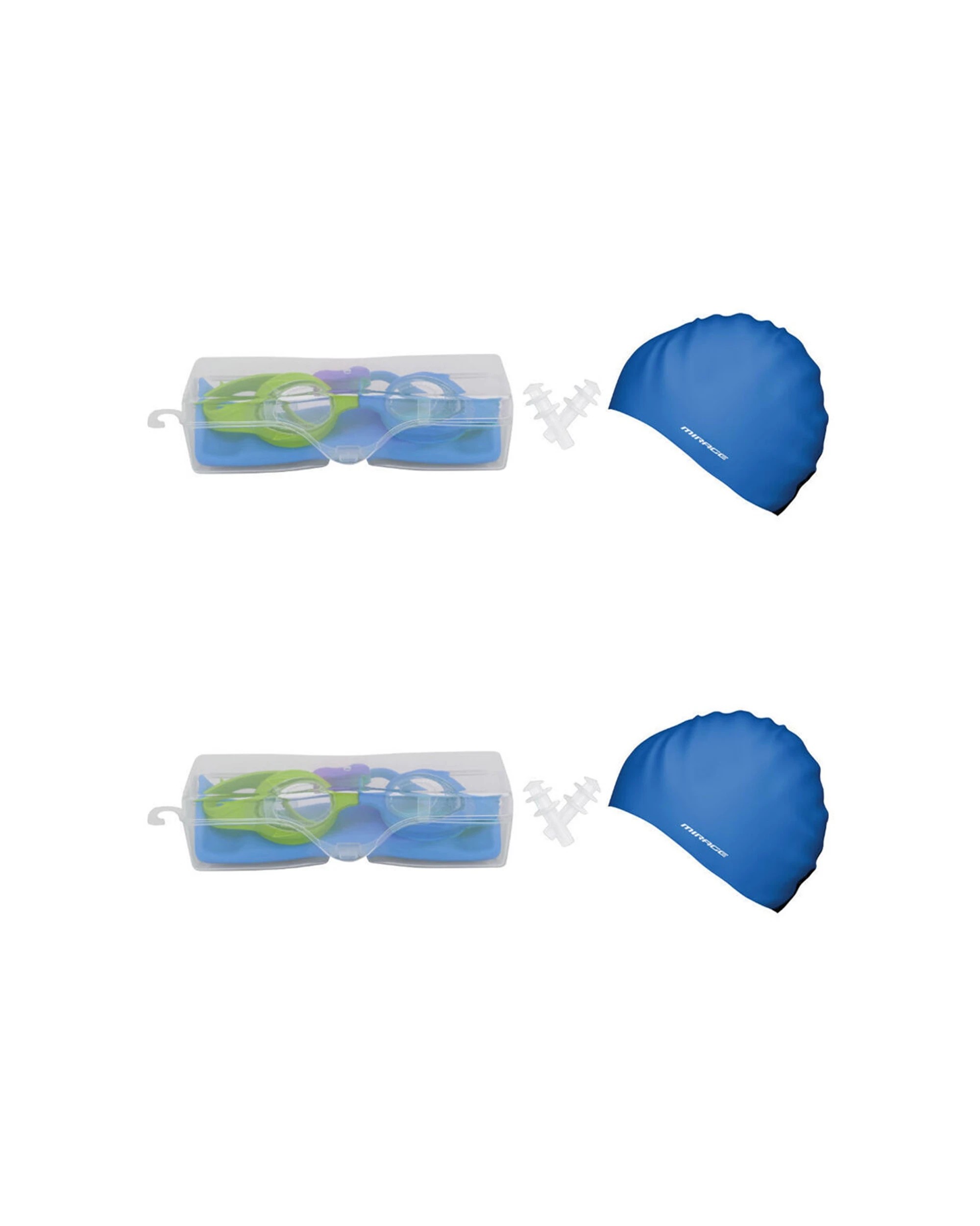 1 Mirage 2PK Kids Goggles Swim Cap Ear Plugs Swimming Pack Age 3 to 6 - Blue, 1 of 2