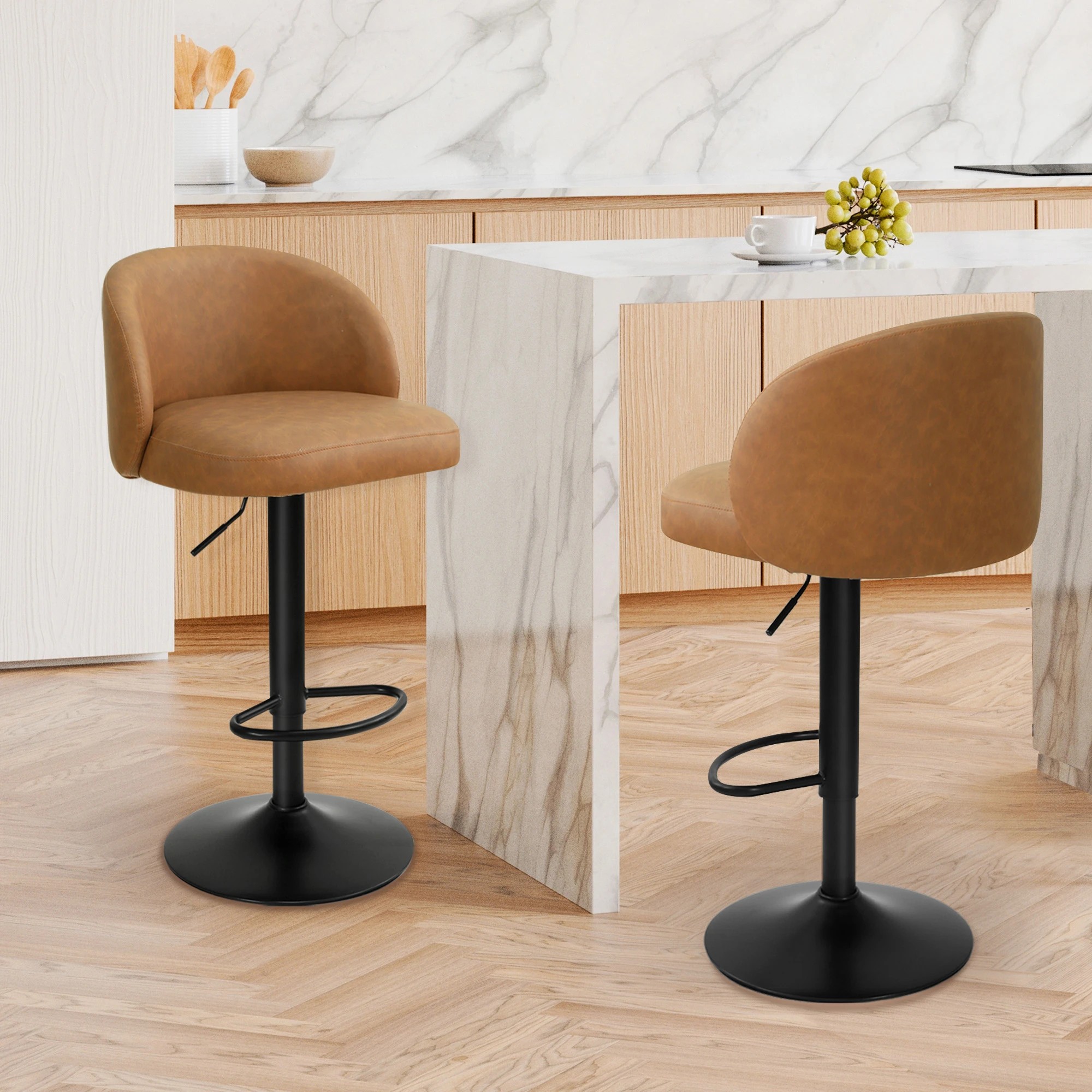 7 Levede 4x Bar Stools Gas Lift PU Leather Footrest Swivel Adjustable Kitchen, 7 of 9