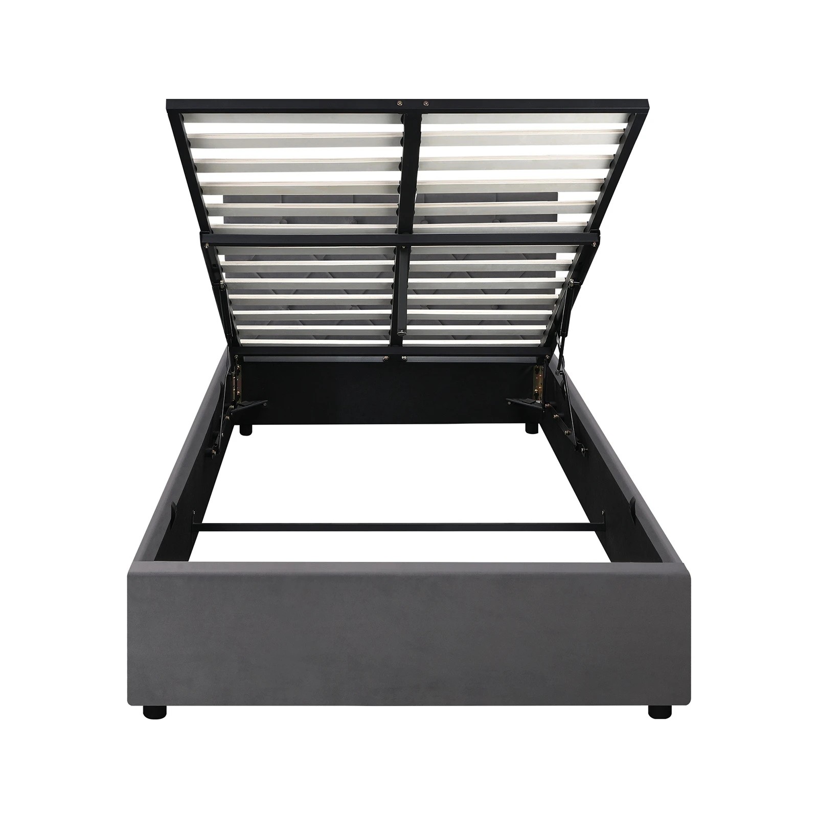 10 Oikiture Bed Frame King Single Gas Lift Storage Base Velvet COTI - Grey, 10 of 10