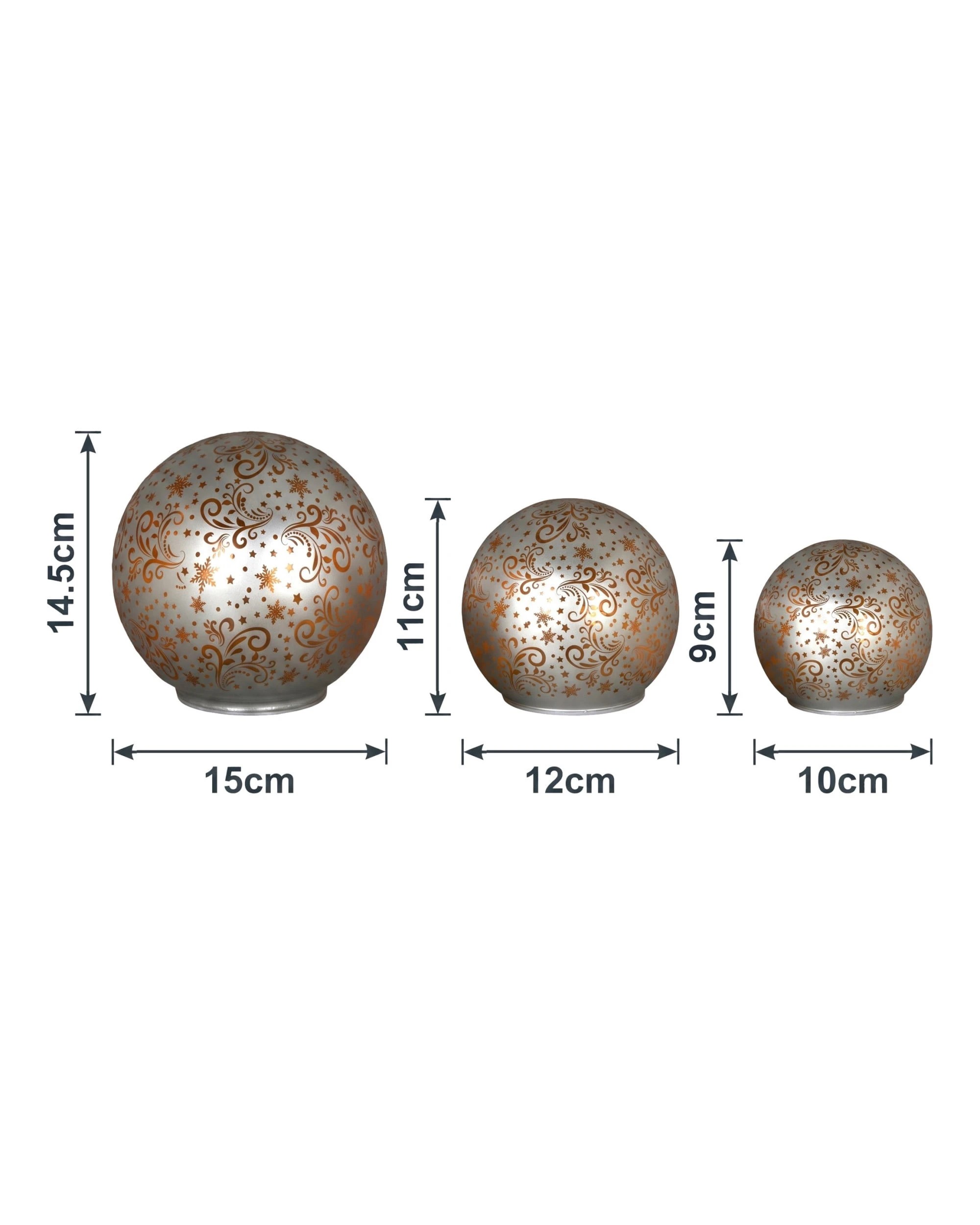 3 Christabelle 3-Piece Silver Glass Christmas LED Spheres with Gold Scrollwork - Gold, 3 of 6