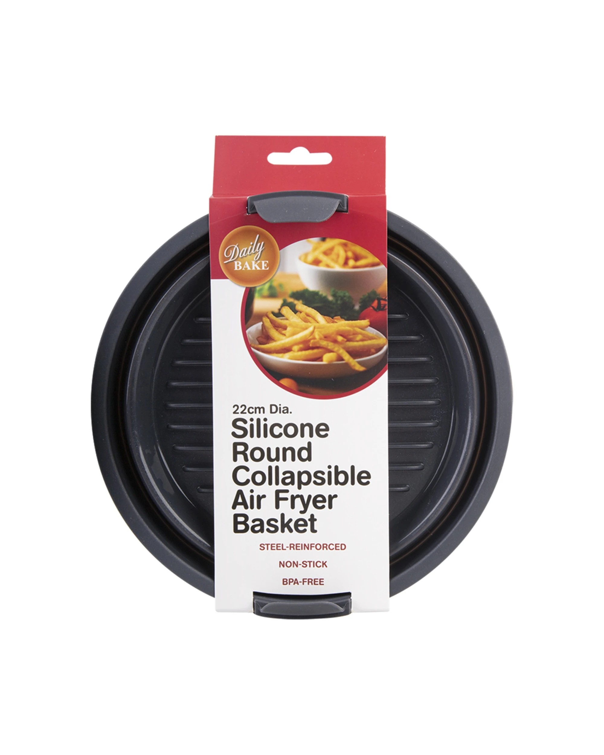 2 Daily Bake Collapsible 22cm Round Silicone Air Fryer Basket Space-Saving - Black, 2 of 6