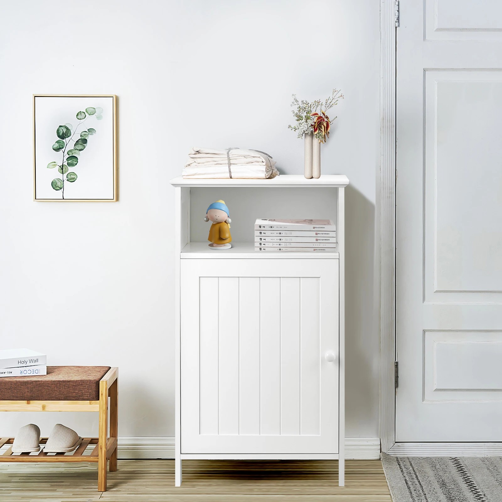 2 Costway Bathroom Cabinet Storage Cupboard Toilet Organiser w/Door, 2 of 4