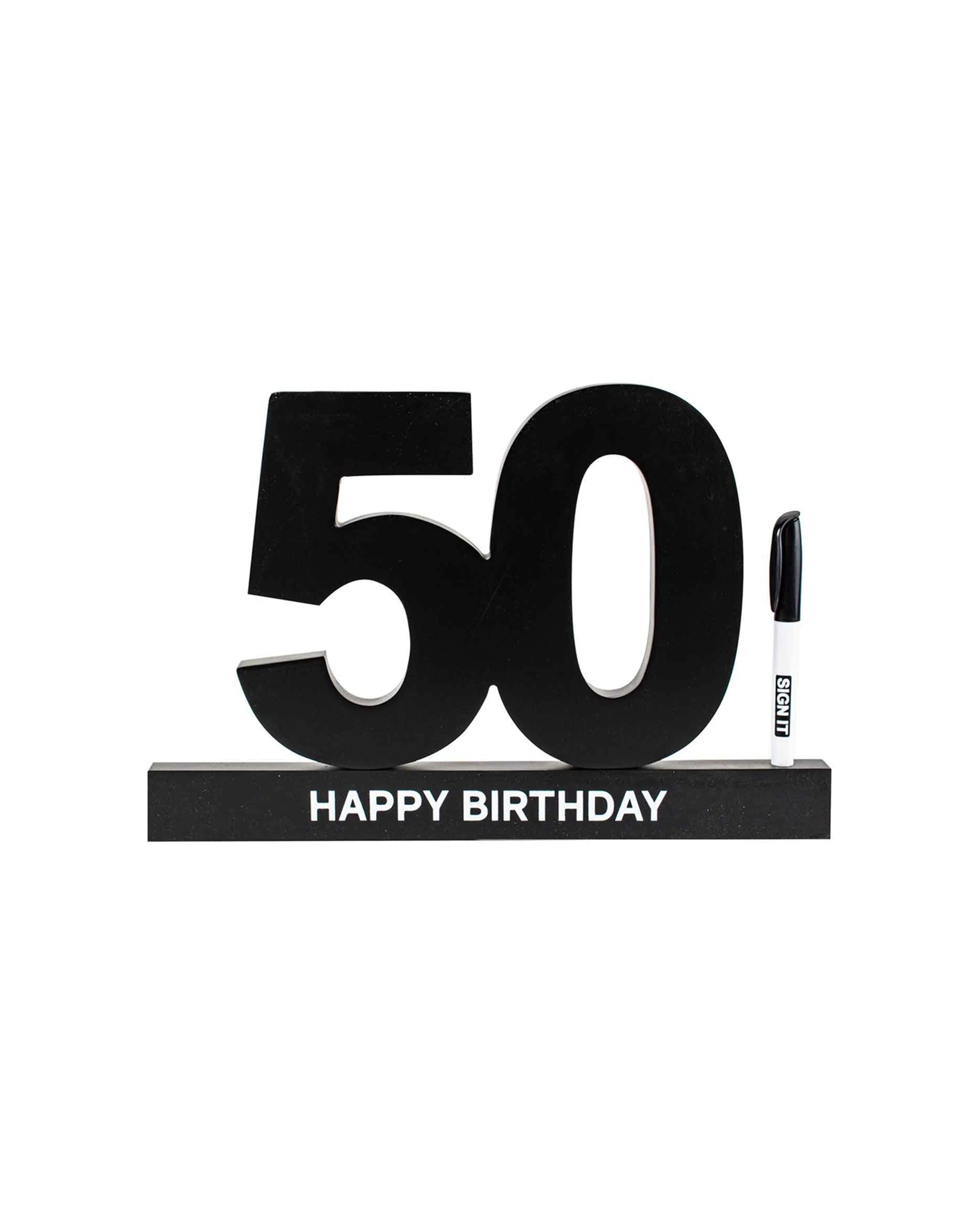 1 50th Black Signature Block White Text Novelty Birthday Party Statue Decor - Black, 1 of 3