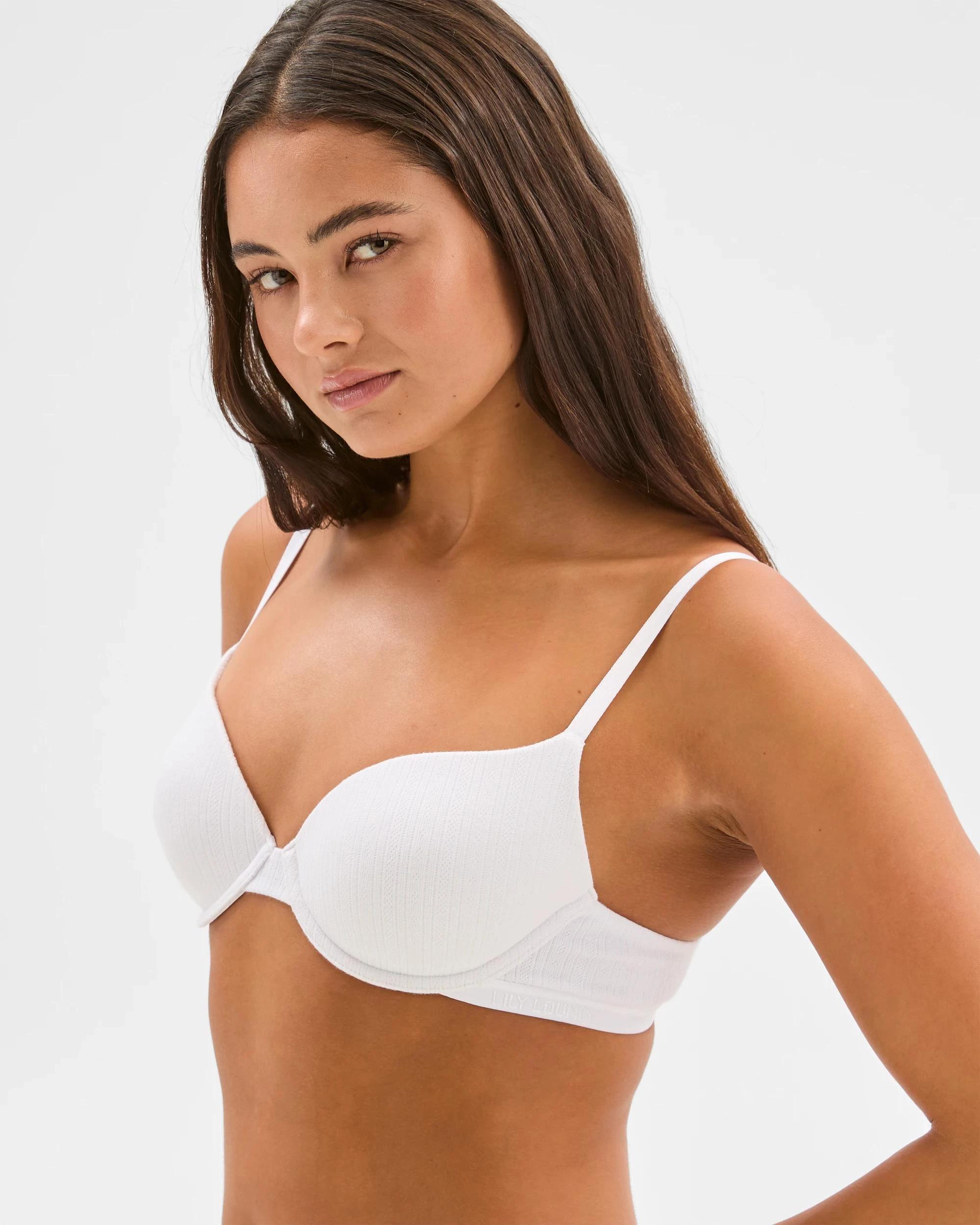 2 Lily Loves Australian Cotton Pointelle Balconette Bra WHITE, 2 of 3