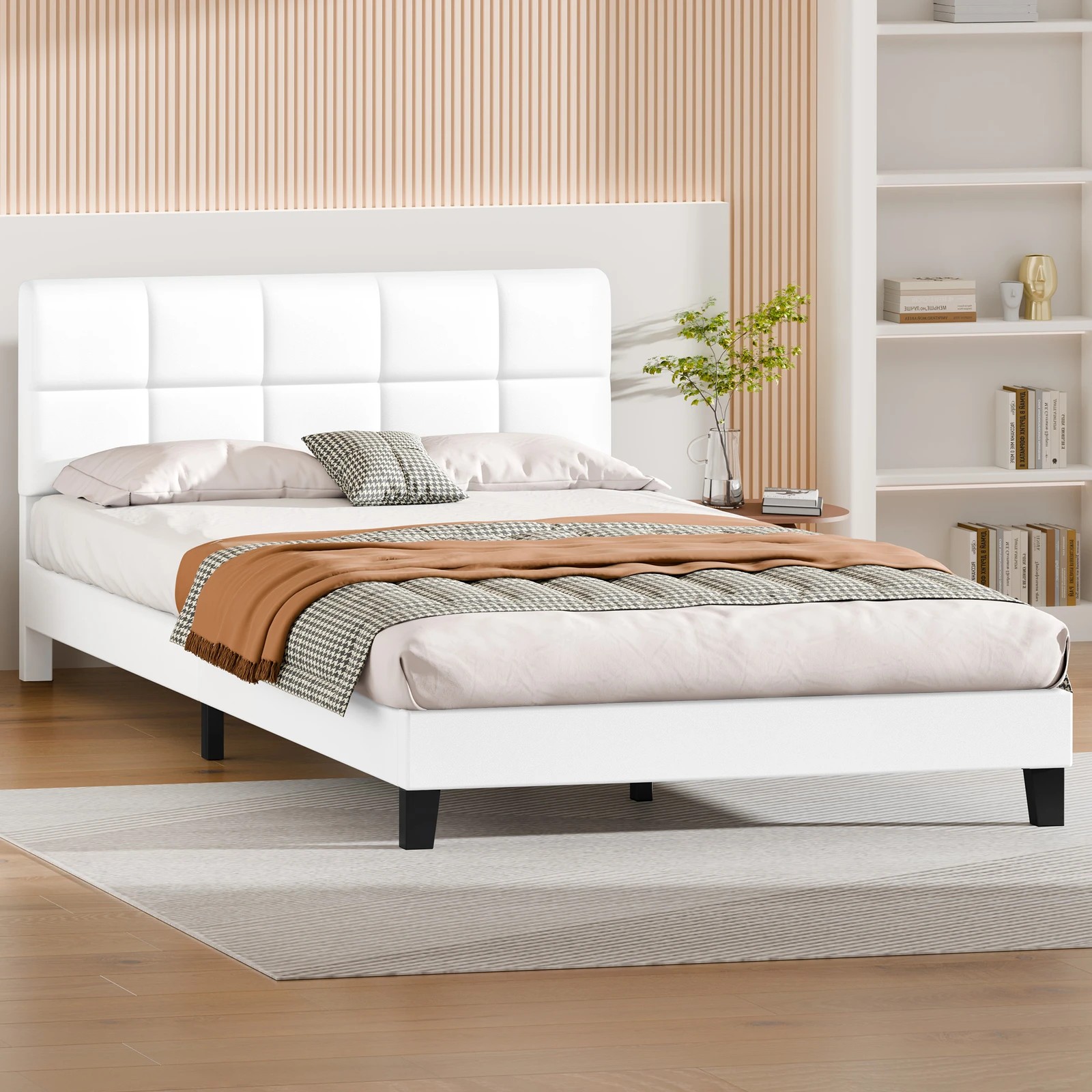 4 Alfordson Bed Frame King Size Wooden Slats Platform Leather Paula - White, 4 of 9