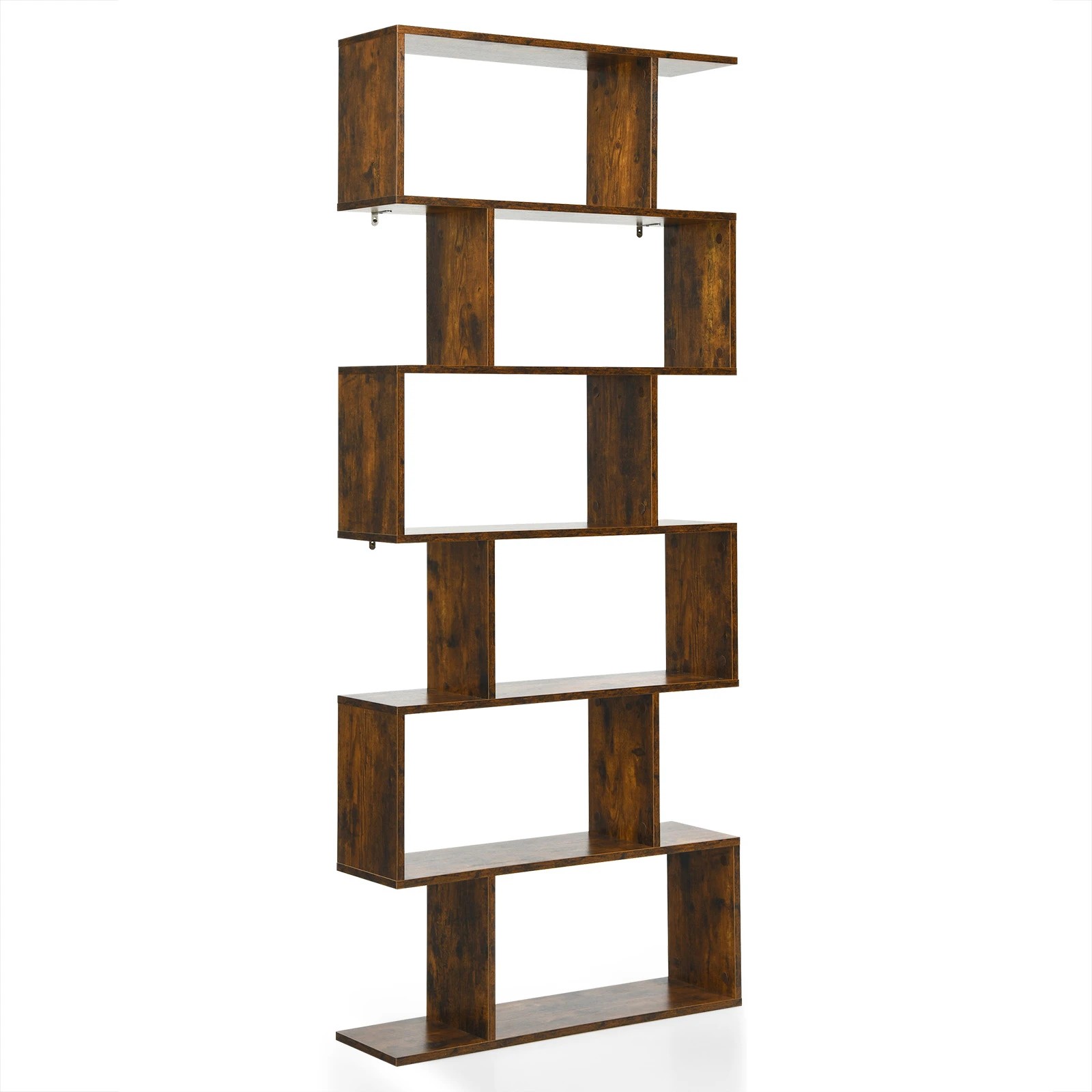 1 Costway S-Shape Bookshelf 6-Tier Wood Bookcase Display Shelf Storage Rack - Brown, 1 of 5