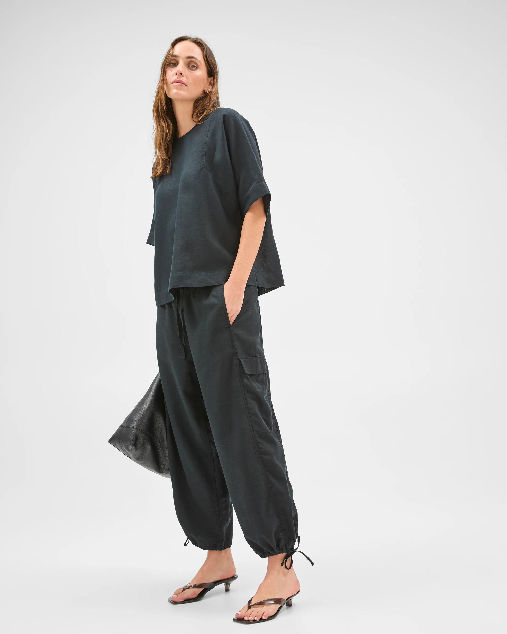 3 Target Woman Slub Cargo Pull On Pants BLACK, 3 of 7
