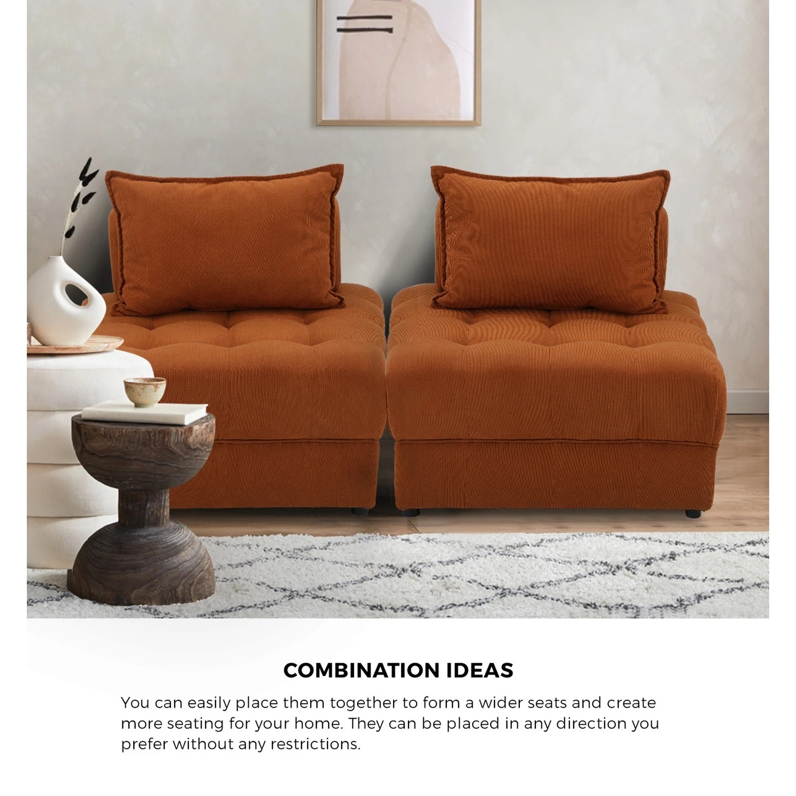 5 Oikiture 4 Seater Velvet Modular Sofa Lounge Chair Armless Tofu Back
 - Brown - Brown, 5 of 10