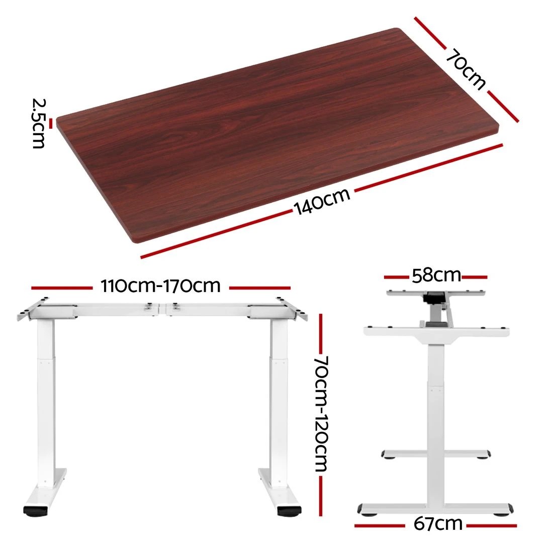 3 Artiss Standing Desk Motorised Dual Motor 140CM Walnut - Brown, 3 of 7