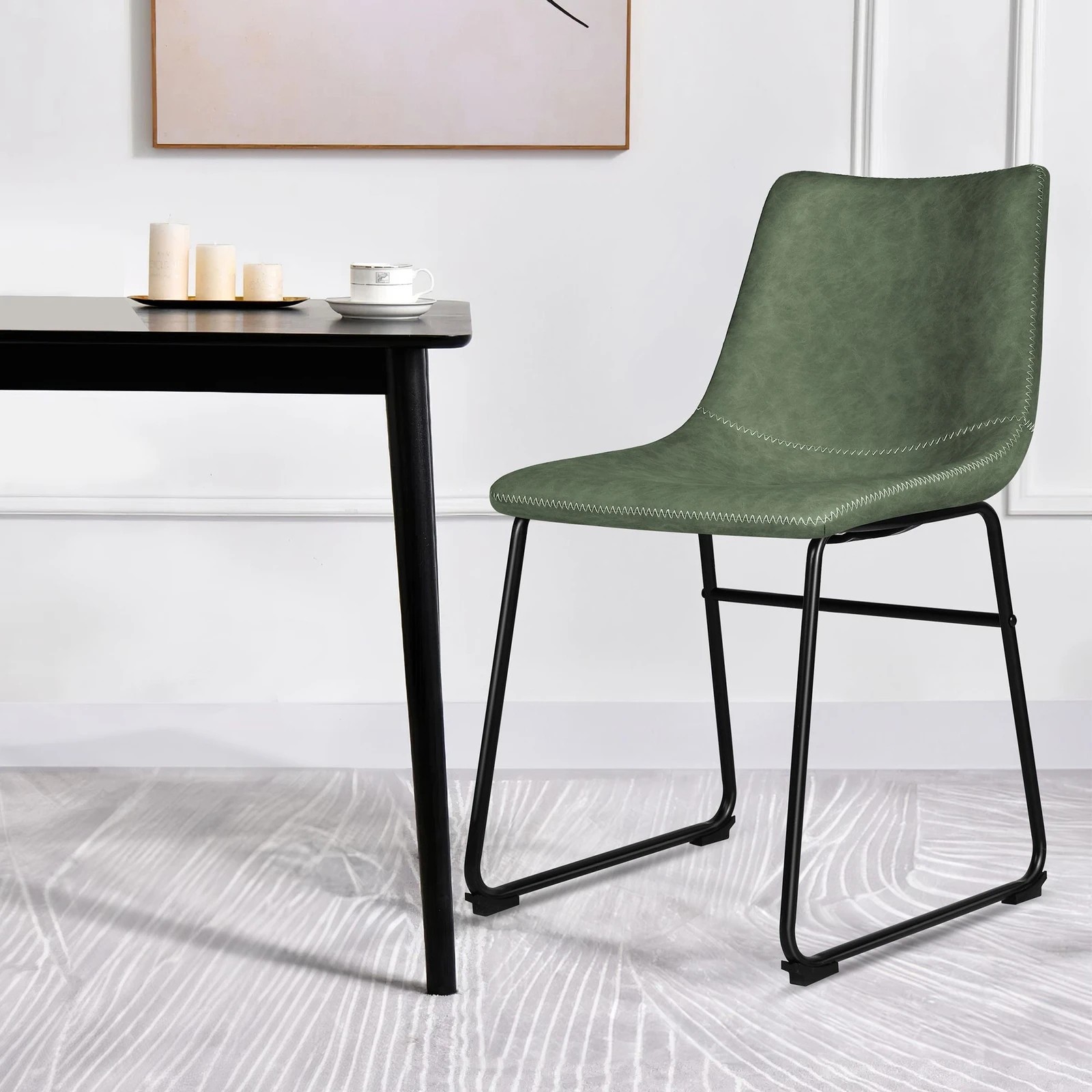 4 Alfordson 2x Dining Chairs Kitchen Lounge Cafe Seat Retro PU Leather - Green, 4 of 10