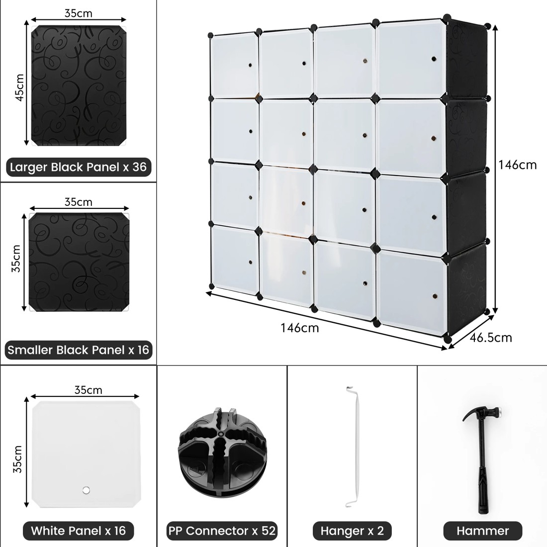 4 Costway 16-Cube Storage Organiser Portable Wardrobe Closet Combination Armoire, 4 of 10