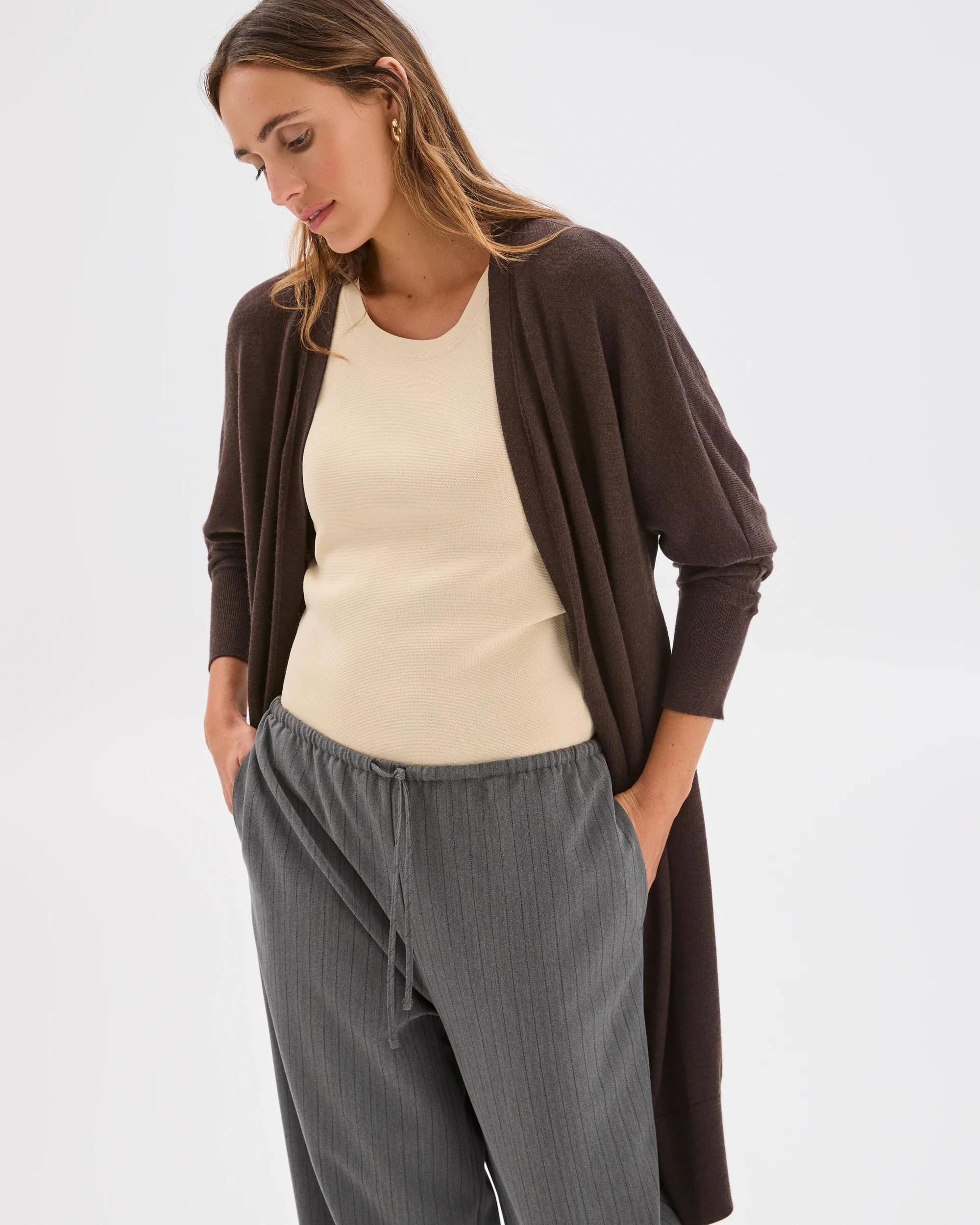 4 Preview Australian Merino Wool Long Sleeve Longline Cardigan COFFEE BEAN, 4 of 7