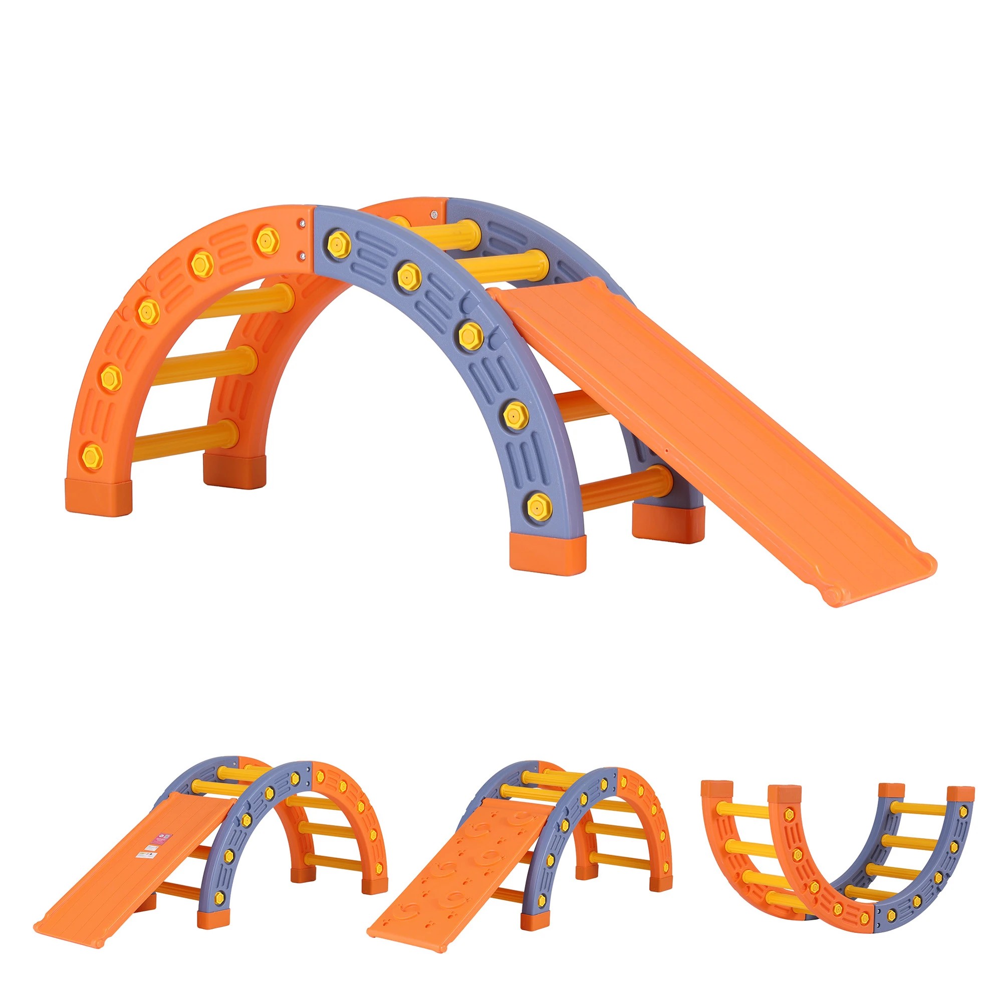 1 Keezi Kids Climbing Frame Set With Slide Indoor Outdoor Arch Toddler Toys - Orange, 1 of 5