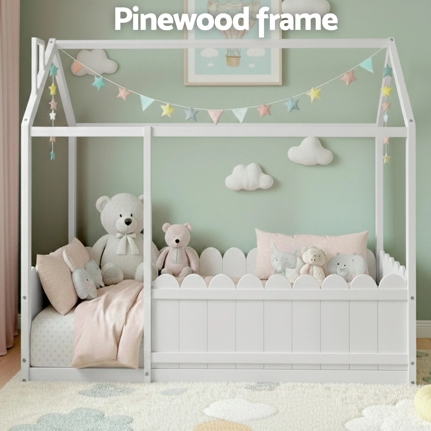 5 Artiss Bed Frame Wooden Kids House Single Frame
 - White, 5 of 7