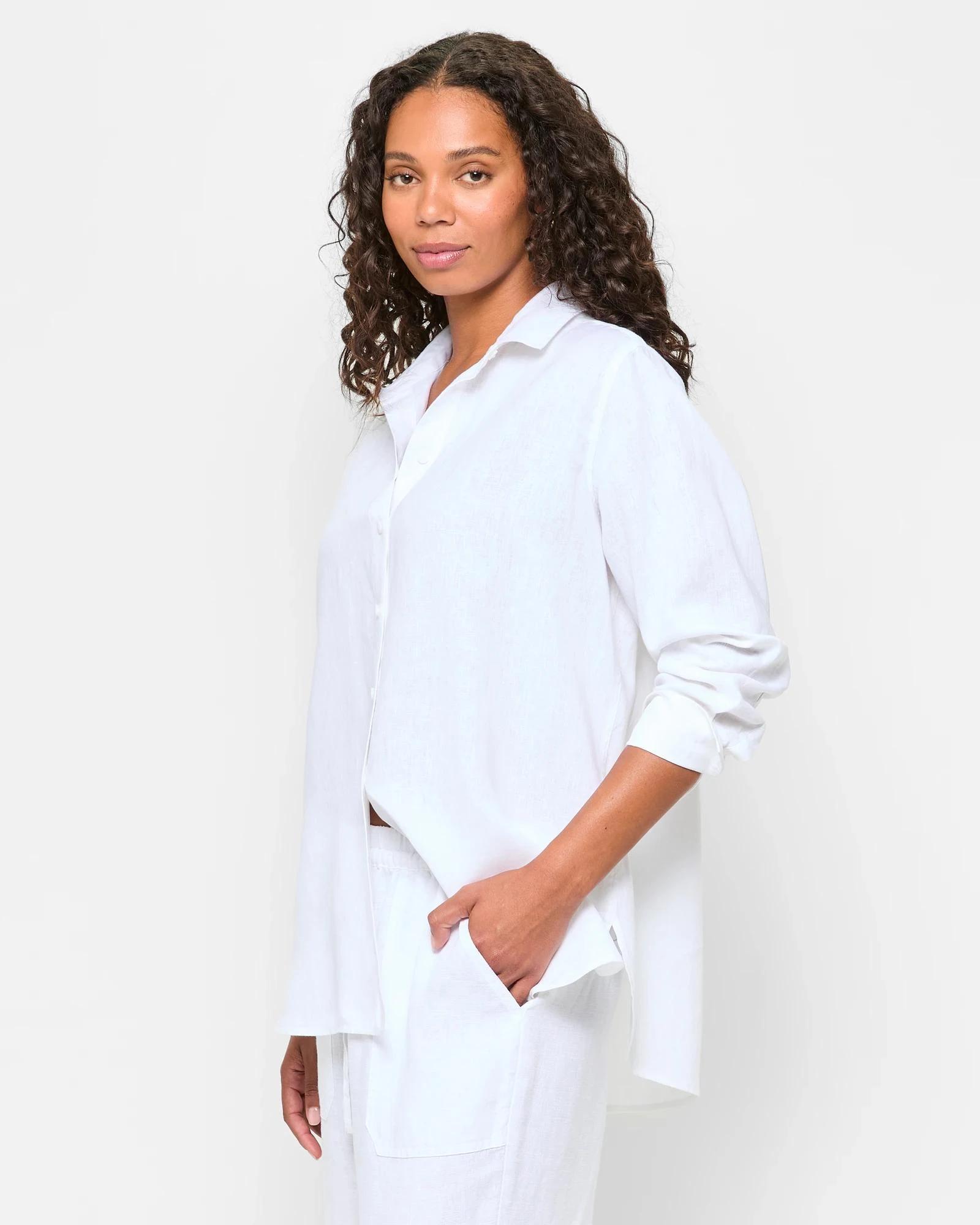3 Target European Linen Long Sleeve Shirt WHITE, 3 of 5