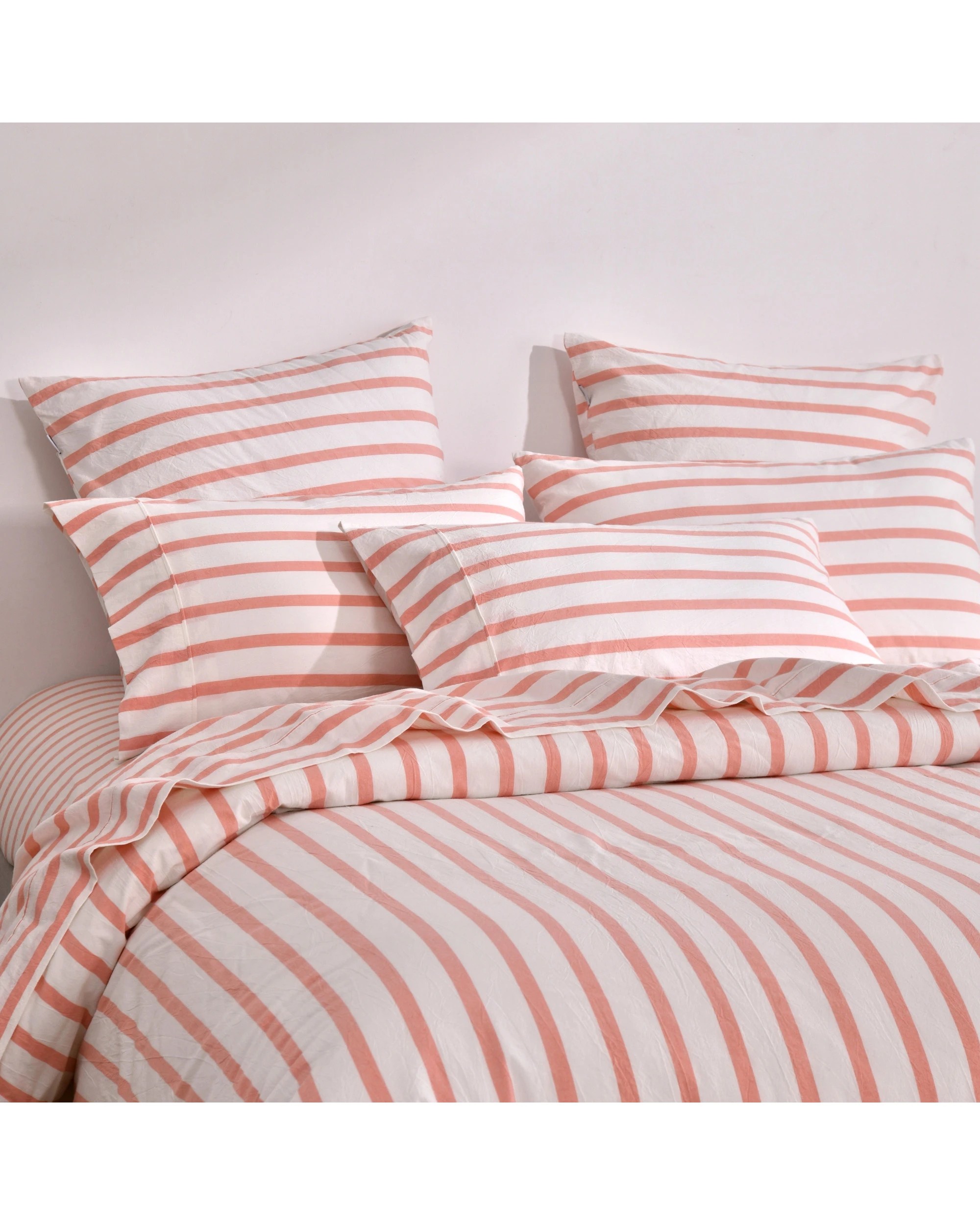 2 Dreamaker Bask Yarn Dyed Washed Cotton Striped Quilt Cover Set - King Single Bed - Coral, 2 of 7