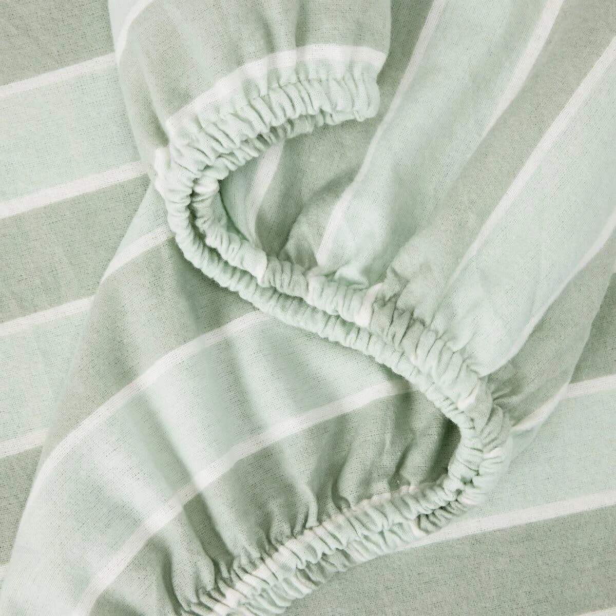 3 Stripe Flannelette Cotton Sheet Set - King Bed, Sage, 3 of 7