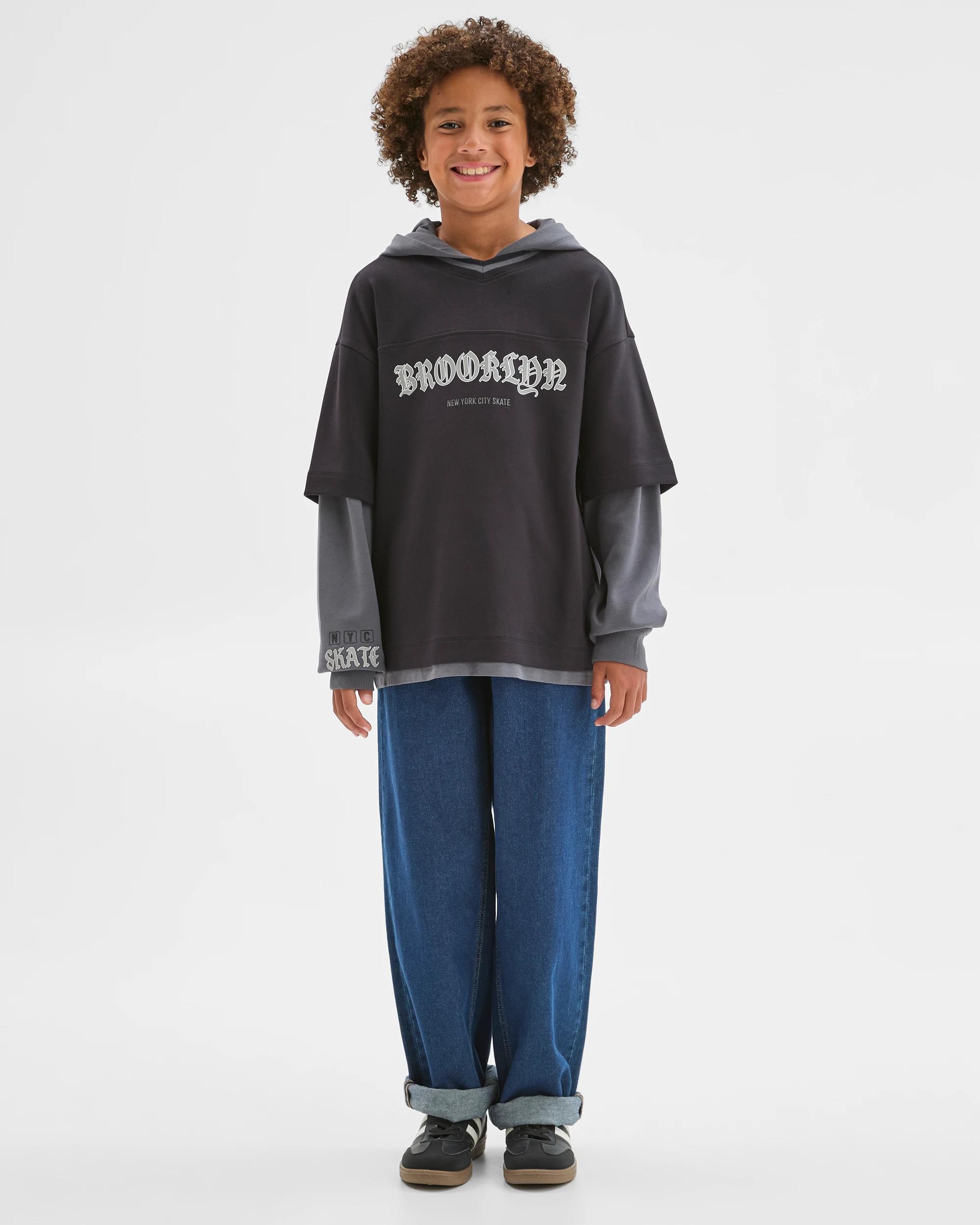 2 Target Kids Australian Cotton Blend Long Sleeve Hooded T-Shirt BLACK, 2 of 6
