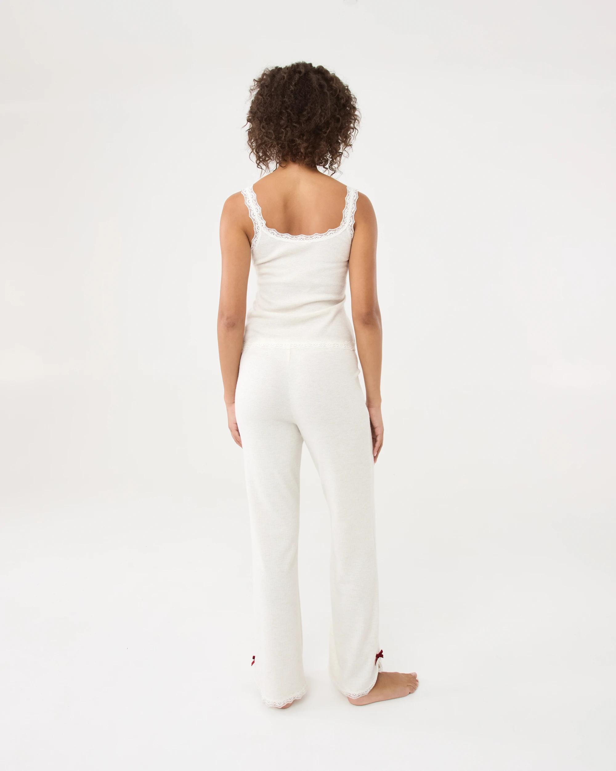 4 Lace Trim Waffle Pants Marled Oat, 4 of 6