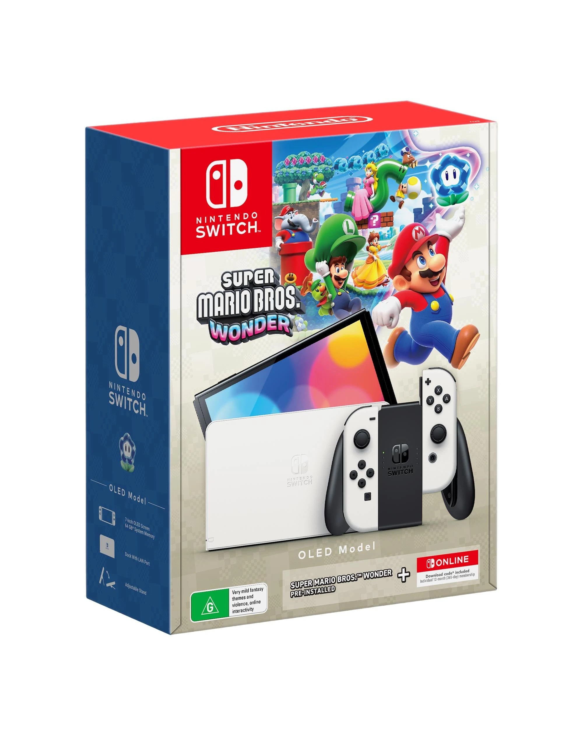 6 Nintendo Switch OLED Model White Console with Super Mario Bros. Wonder and 12 Months Online Membership - White, 6 of 6