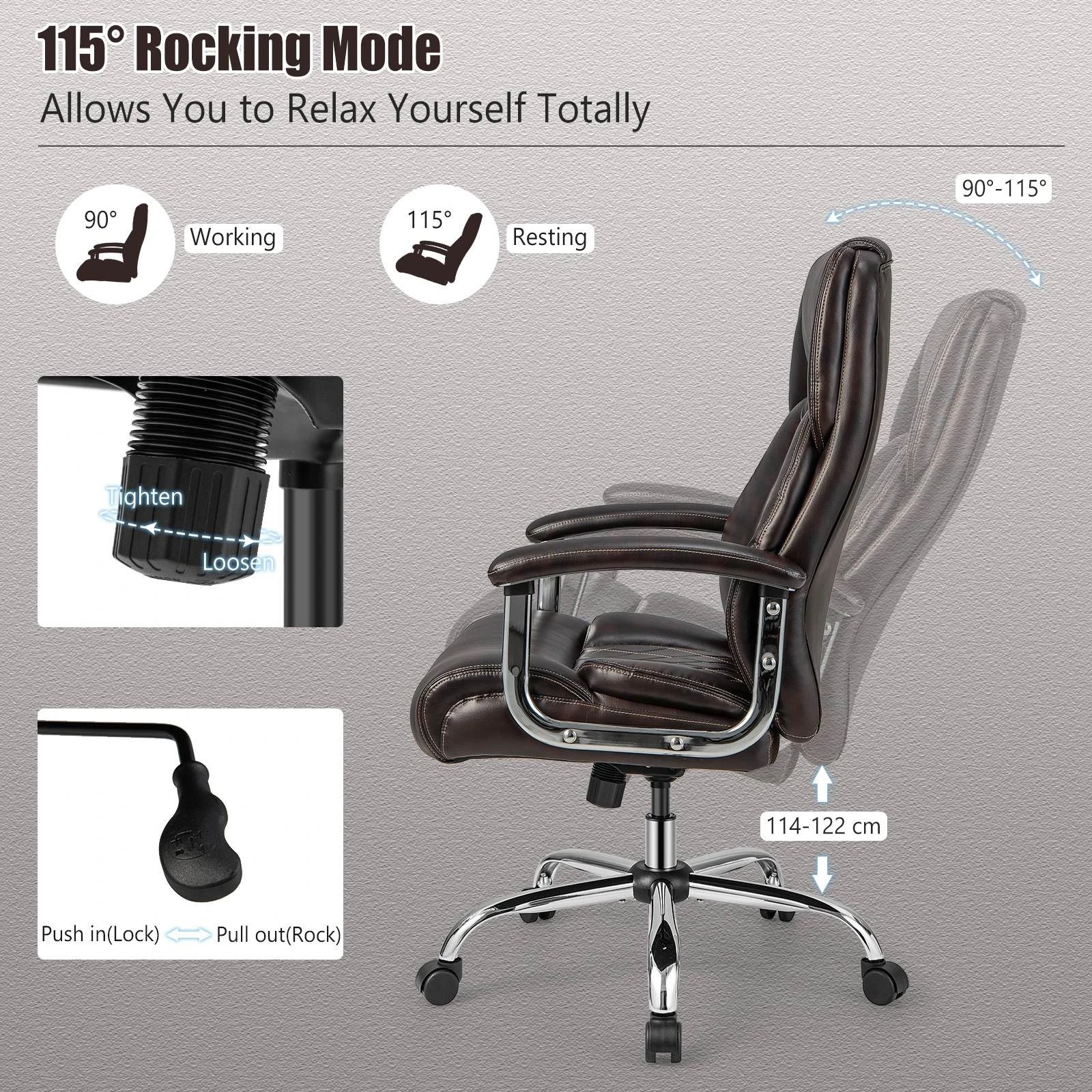 3 Costway Office Chair Executive Computer Gaming Chair - Brown, 3 of 8