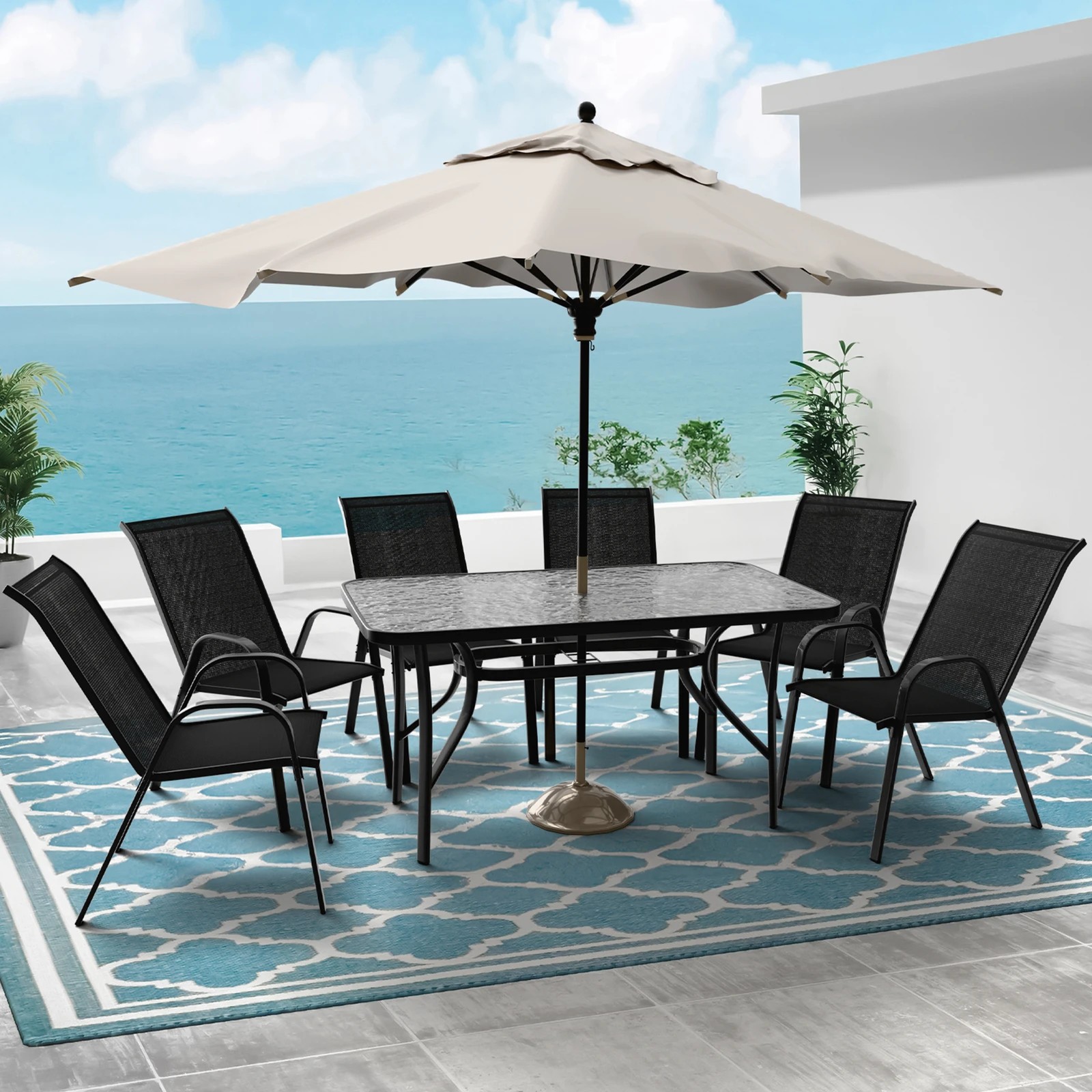 3 Alfordson 7PCS Outdoor Dining Set Patio Table and Chairs Garden Furniture - Black, 3 of 10
