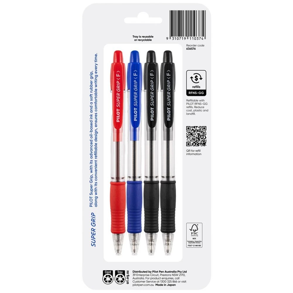 2 PILOT Super Grip Retractable Ballpoint Pen 0.7mm Asst 4Pk, 2 of 8