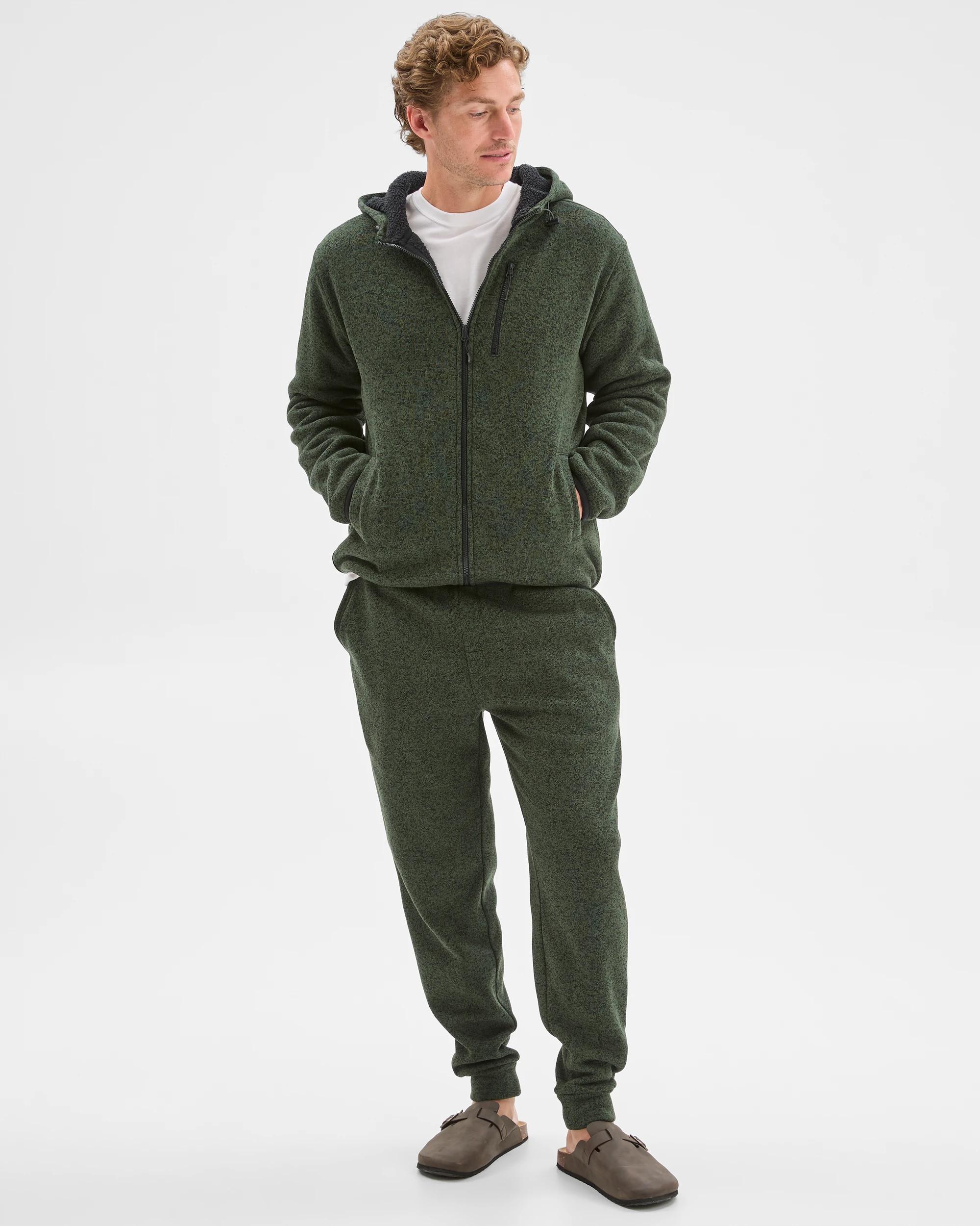 2 Target Man Teddy Lined Zip Through Fleece Hoodie GREEN MARLE, 2 of 6
