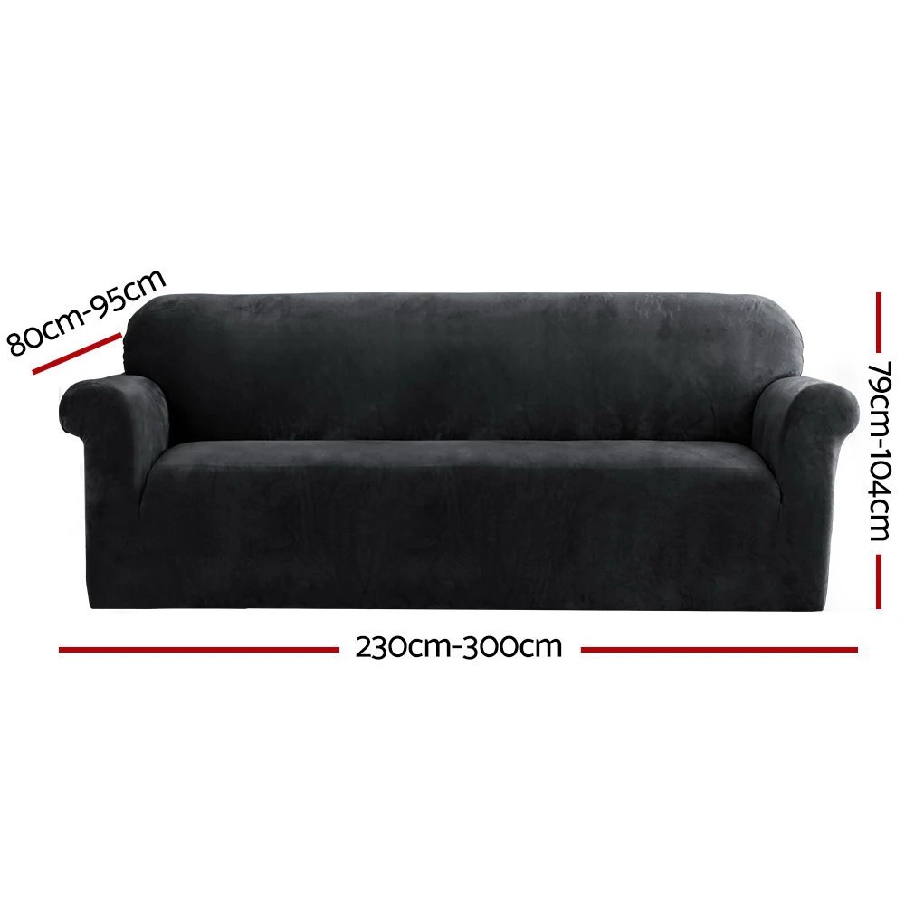 2 Artiss Sofa Cover Couch Covers 4 Seater Velvet - Black, 2 of 5