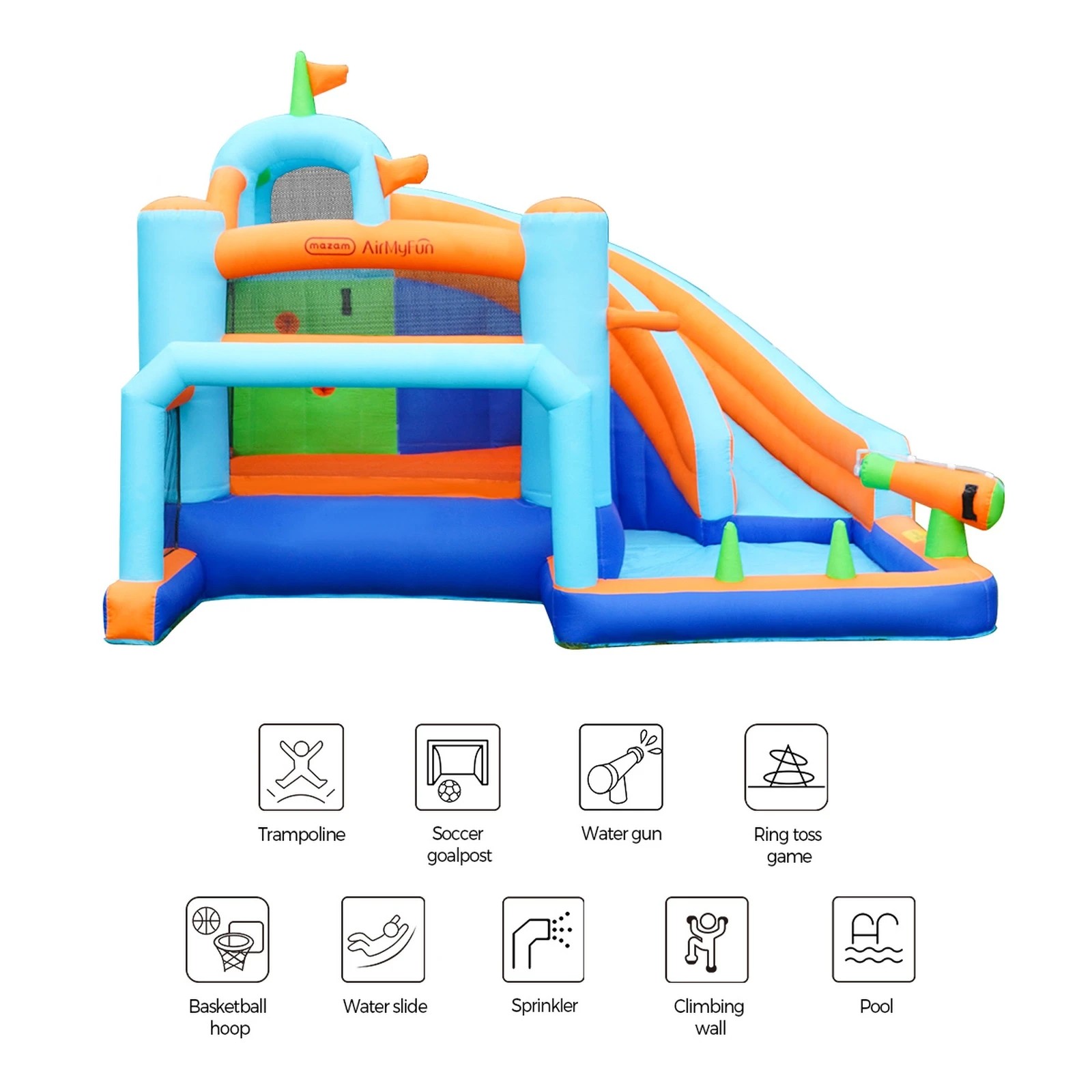 5 Airmyfun 9-in-1 Inflatable Water Park Jumping Castle Soccer Goalpost Blower
 - Multi, 5 of 10