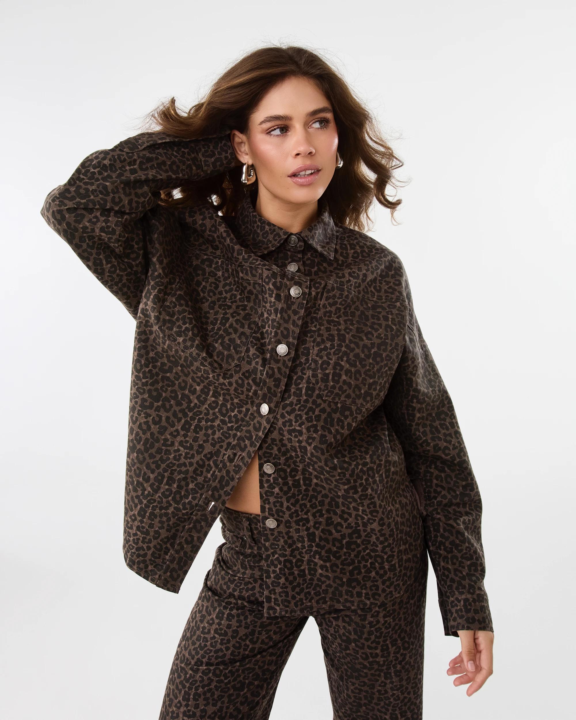 9 Long Sleeve Denim Shirt Brwn Leop, 9 of 10