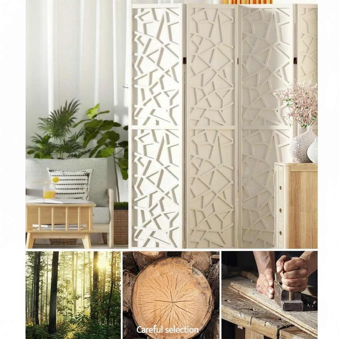 5 Artiss 3 Panel Room Divider Screen 122x170cm Clover - White, 5 of 7