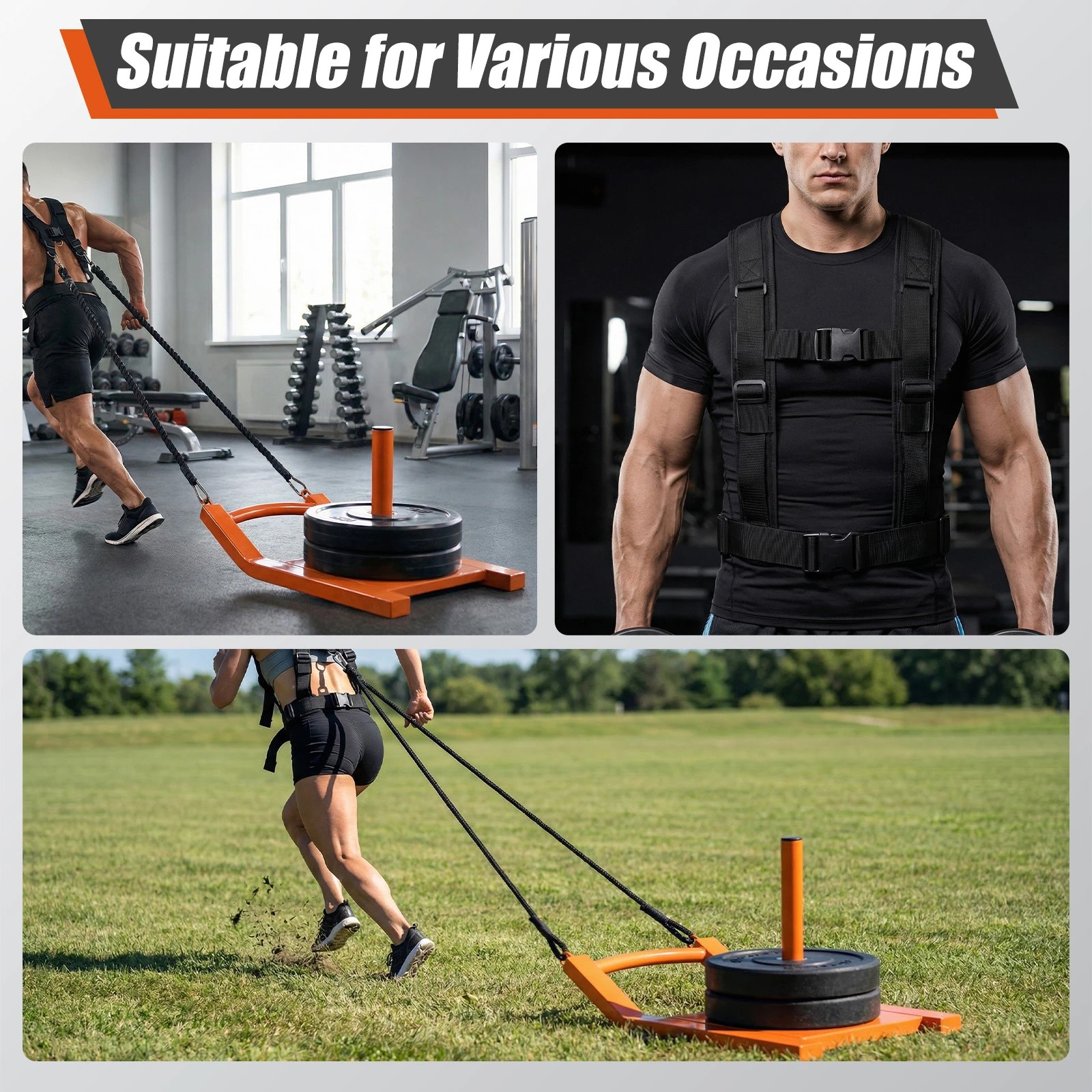 8 Advwin Weight Sled with 2 Weight Posts (1"/2") & Adjustable Shoulder Strap for Speed Improvement, 180kg Max Load, 8 of 8